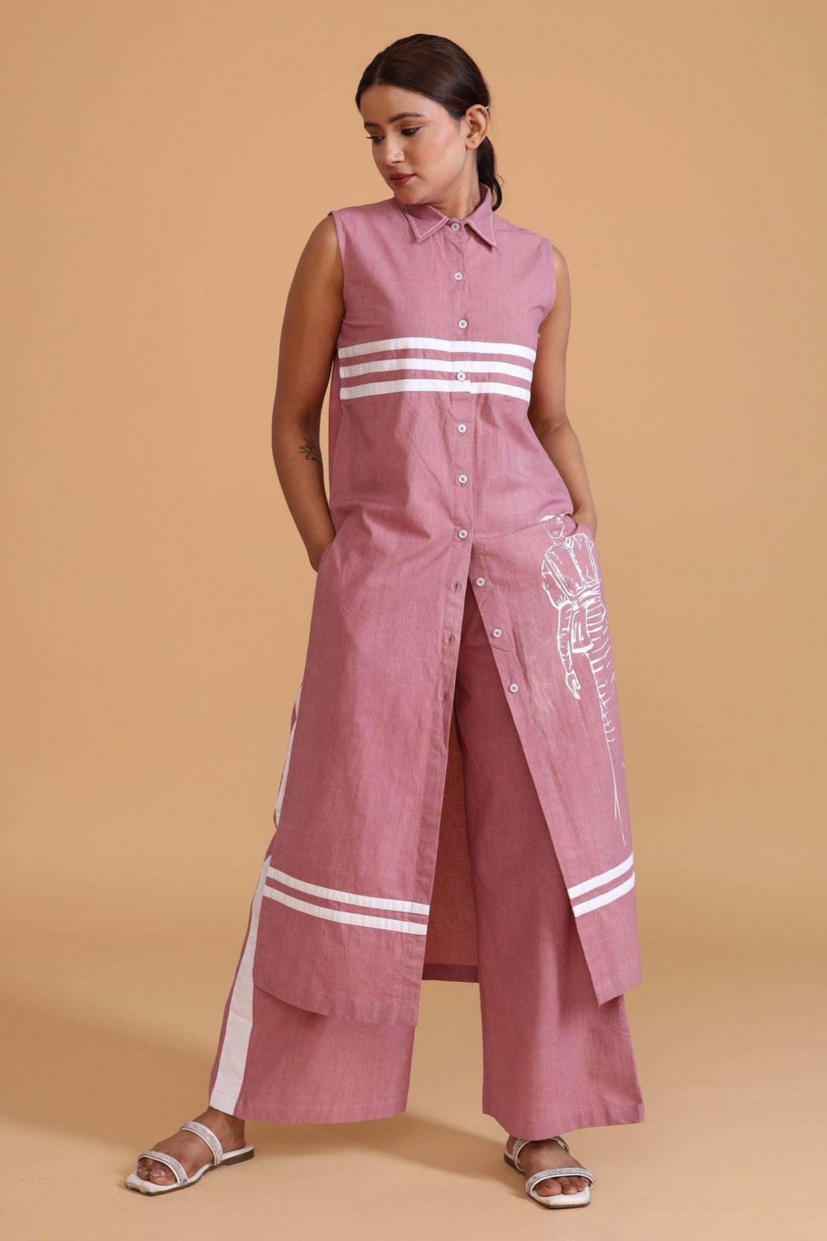 White Striped Pink Pocket Pants