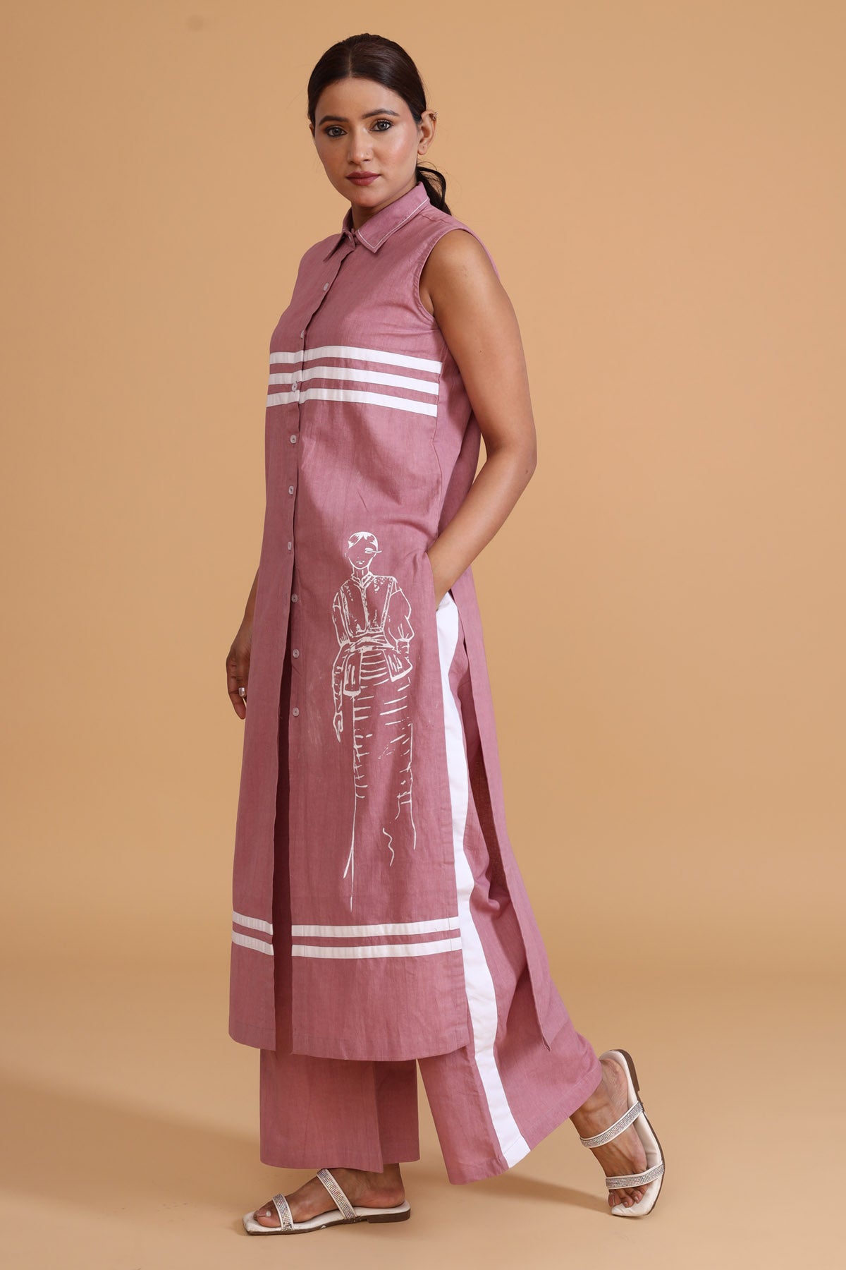 White Striped Pink Pocket Pants