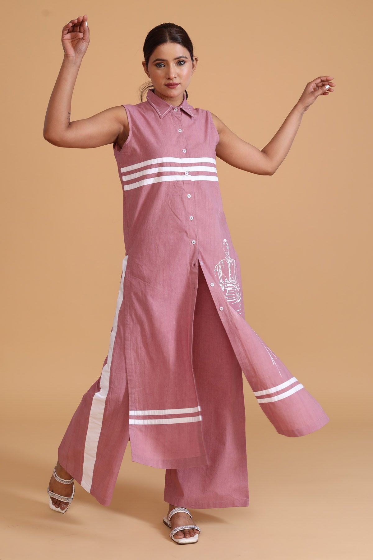 White Striped Pink Pocket Pants