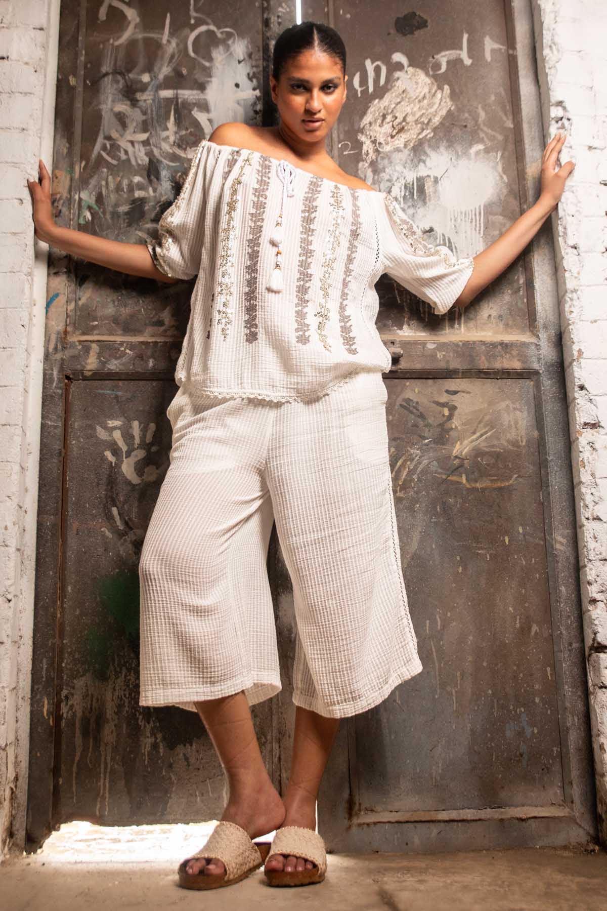 White Wide Leg Culotte Pants