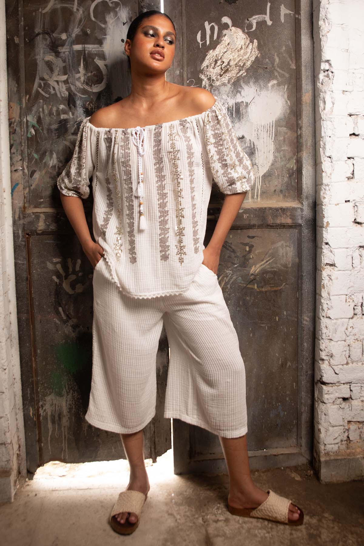 White Wide Leg Culotte Pants