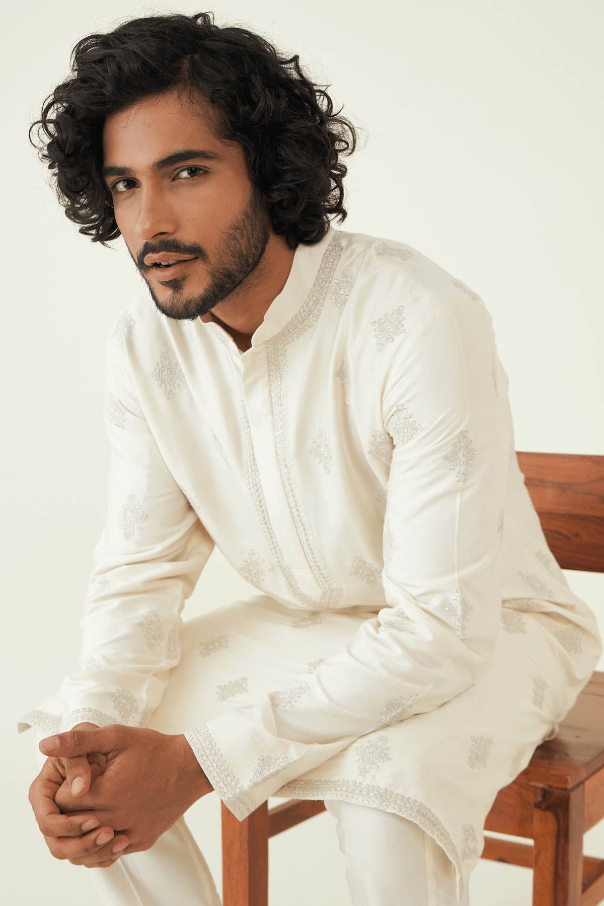 White Zari Embroidered Kurta Set