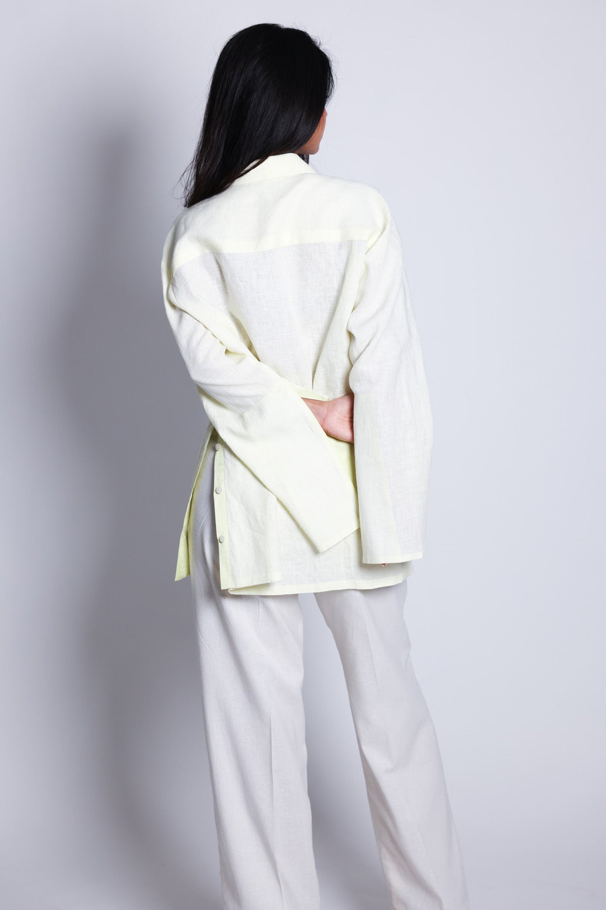 White 100% Linen Placket Shirt