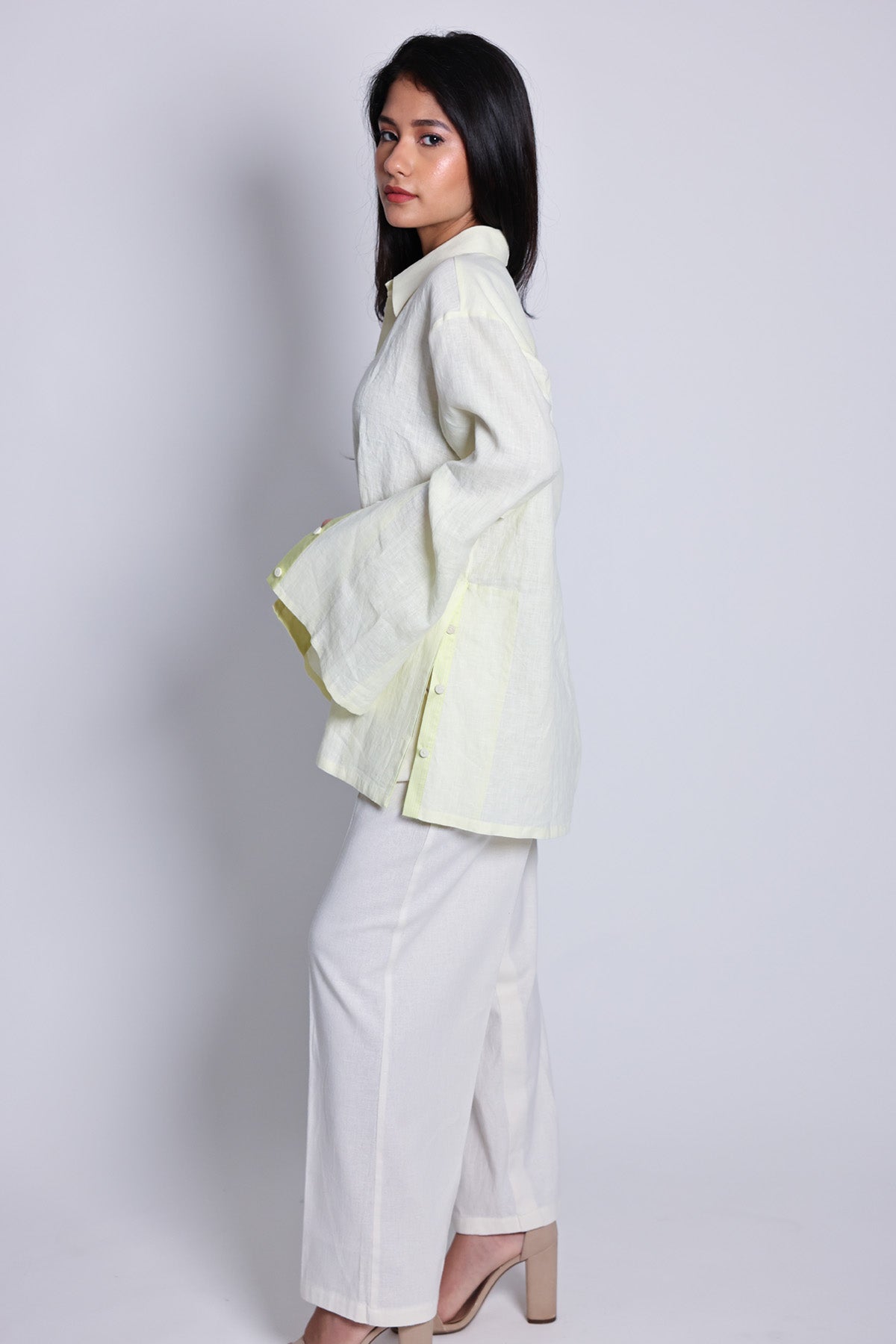 White 100% Linen Placket Shirt