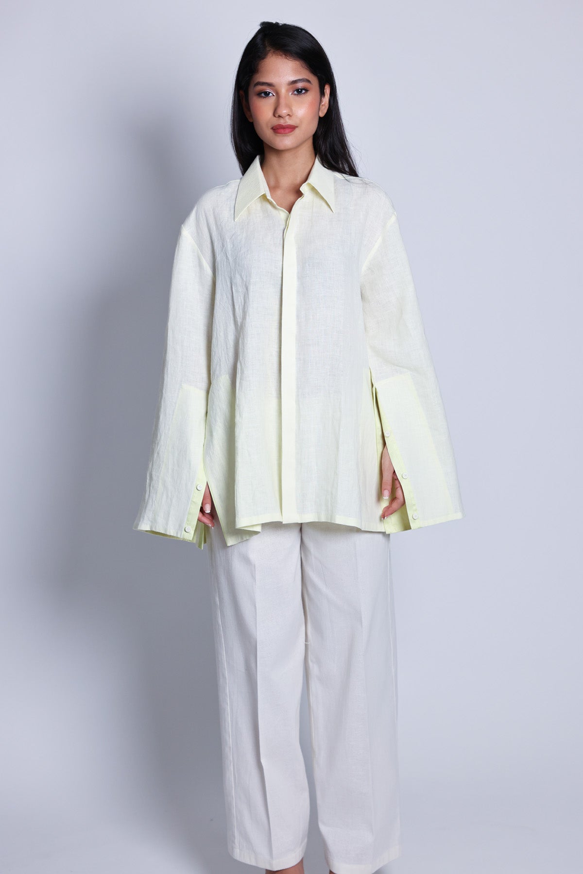 Arya Giri White 100% Linen Placket Shirt for women online at ScrollnShops