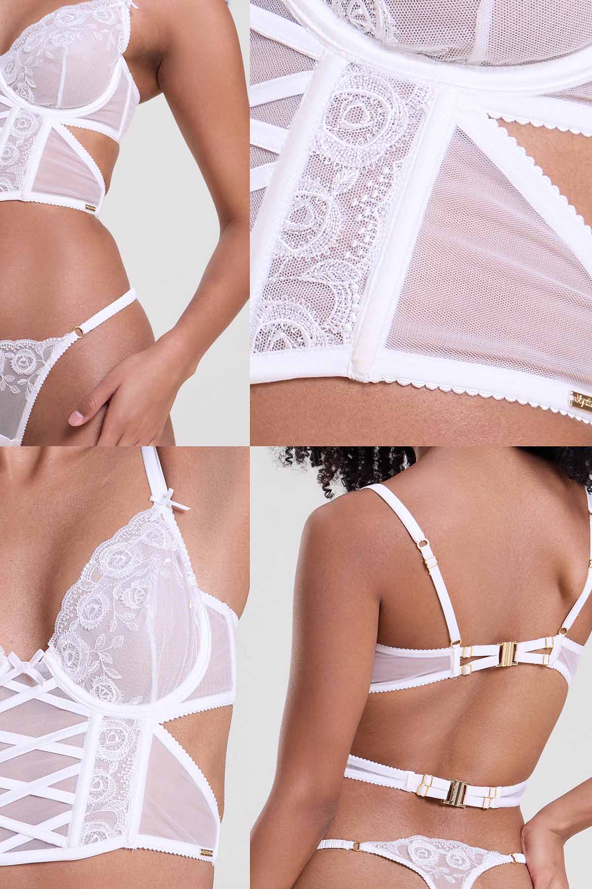 White 3D Embroidered Bra & Thong