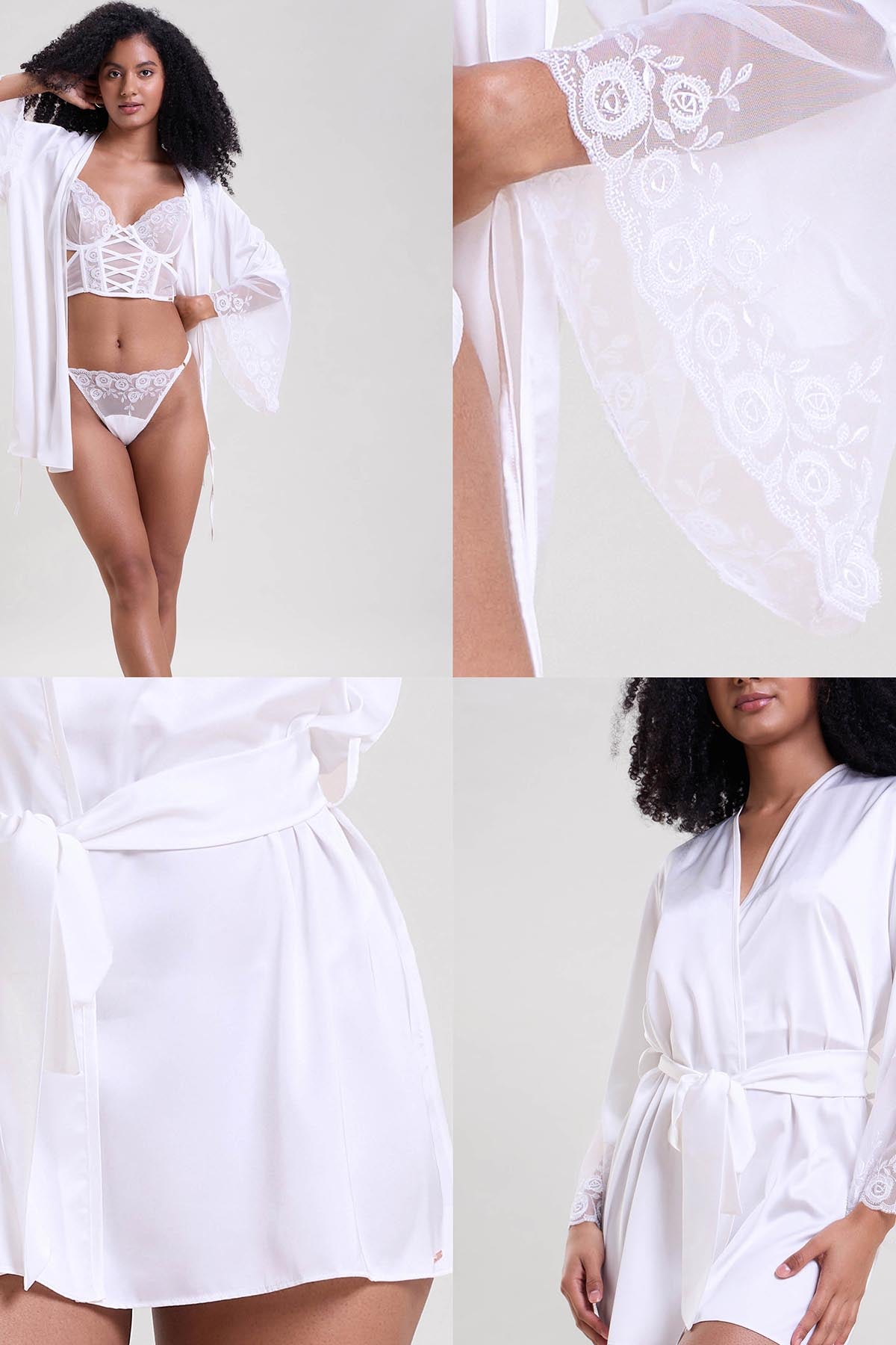 White 3D Floral Embroidered Robe