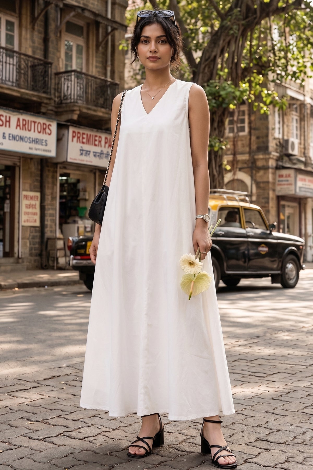 Buy White A-Line Cotton Maxi Dress for women by Sneha B online available at scrollnshops