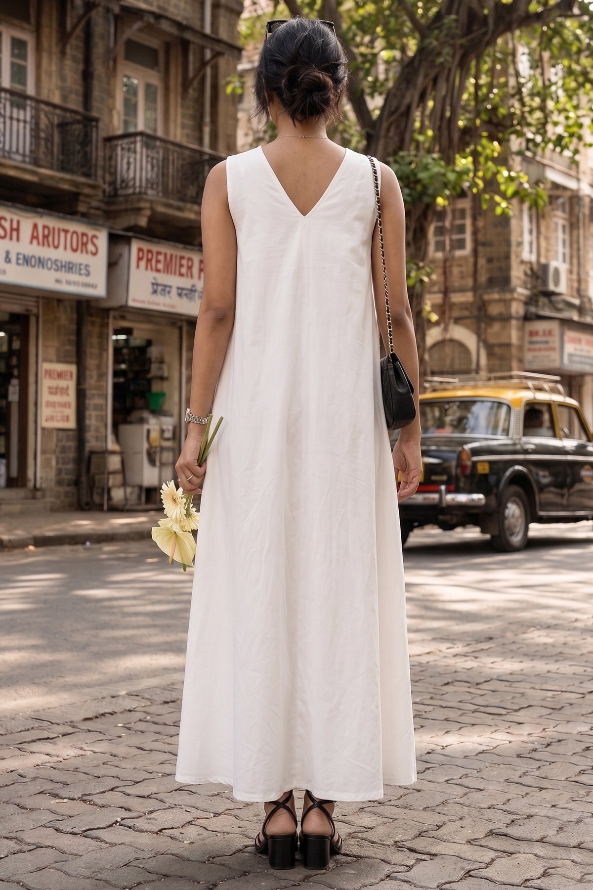 White A-Line Cotton Maxi Dress