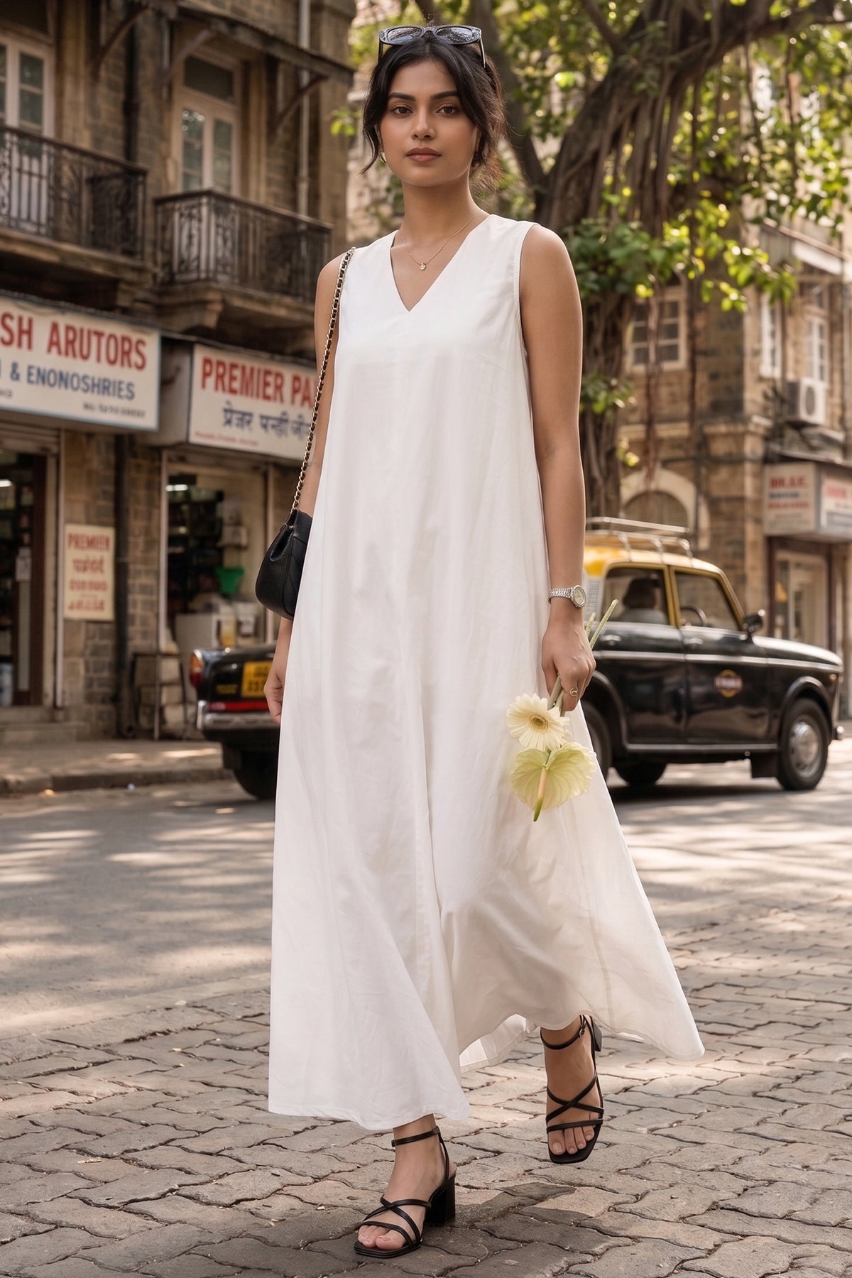 White A-Line Cotton Maxi Dress