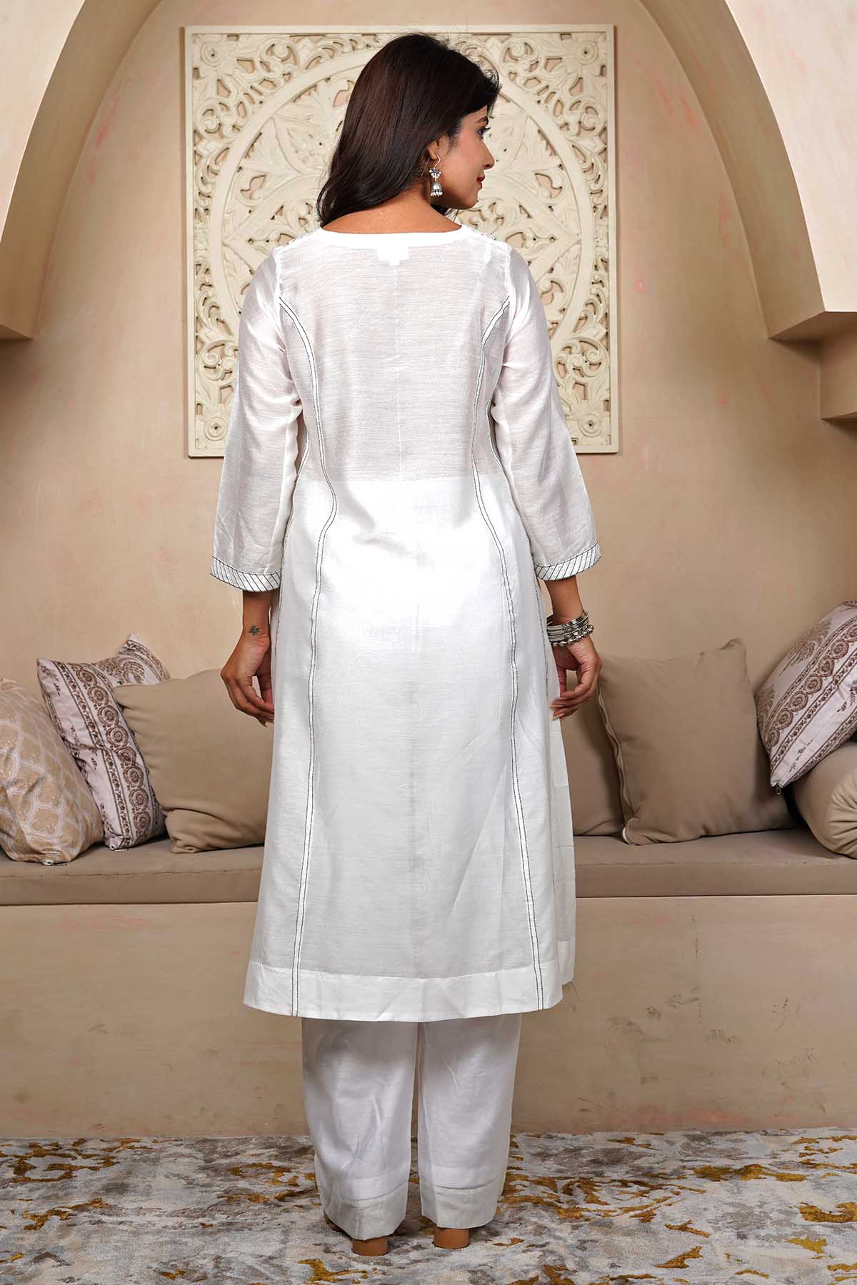 White A-Line Pintuck Kurta Set