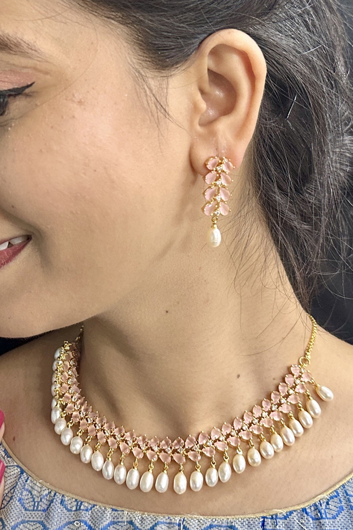 Buy White Alloy Necklace & Earring for women by J Pearls online available at scrollnshops