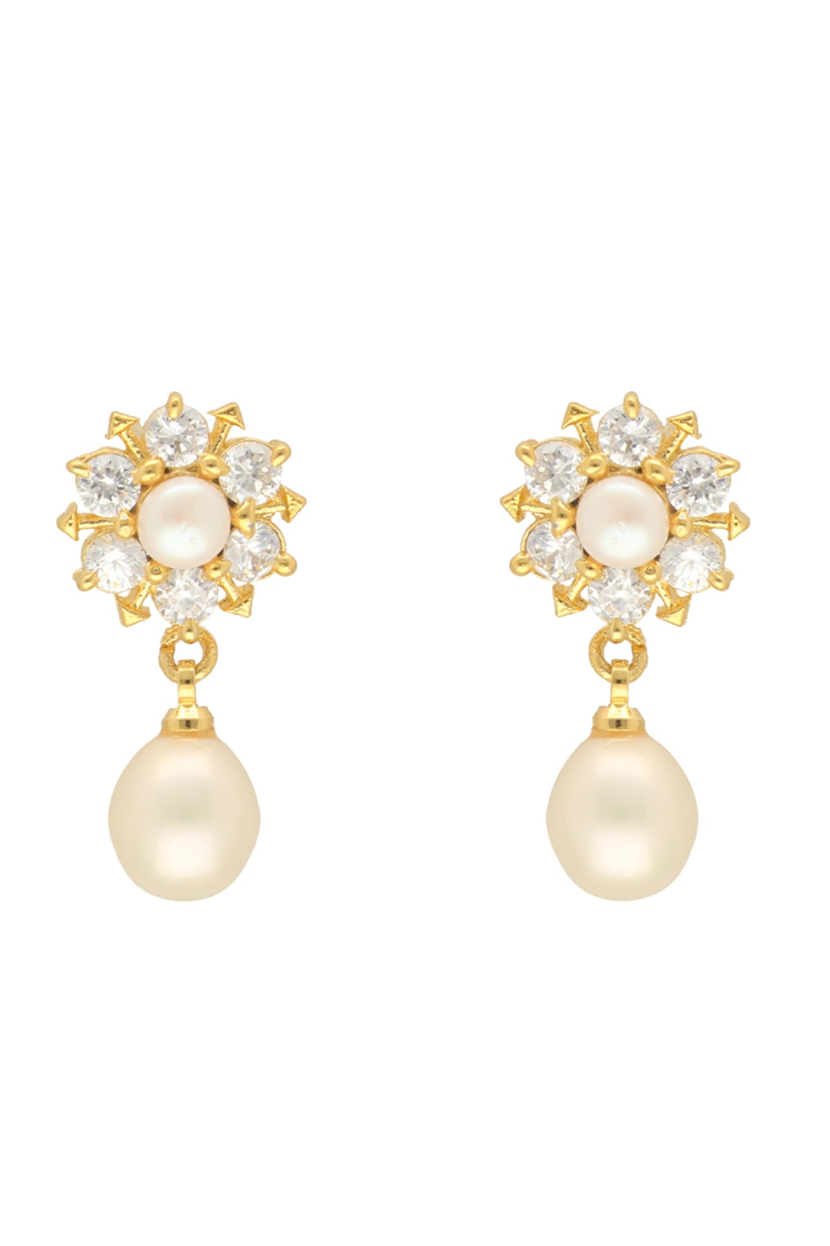 White Alloy Oval Cubic Earring
