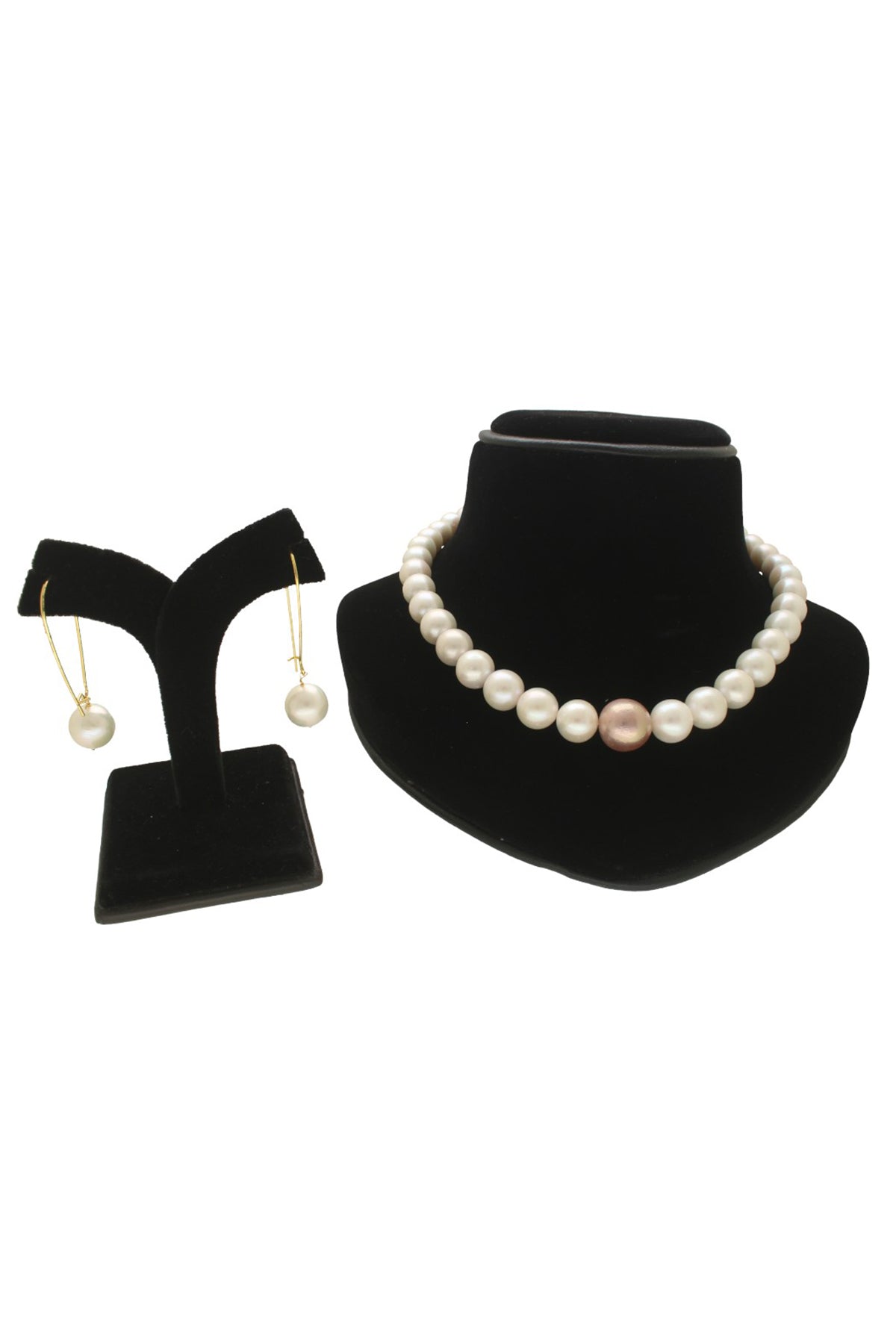 White Alloy Pearl Necklace Set