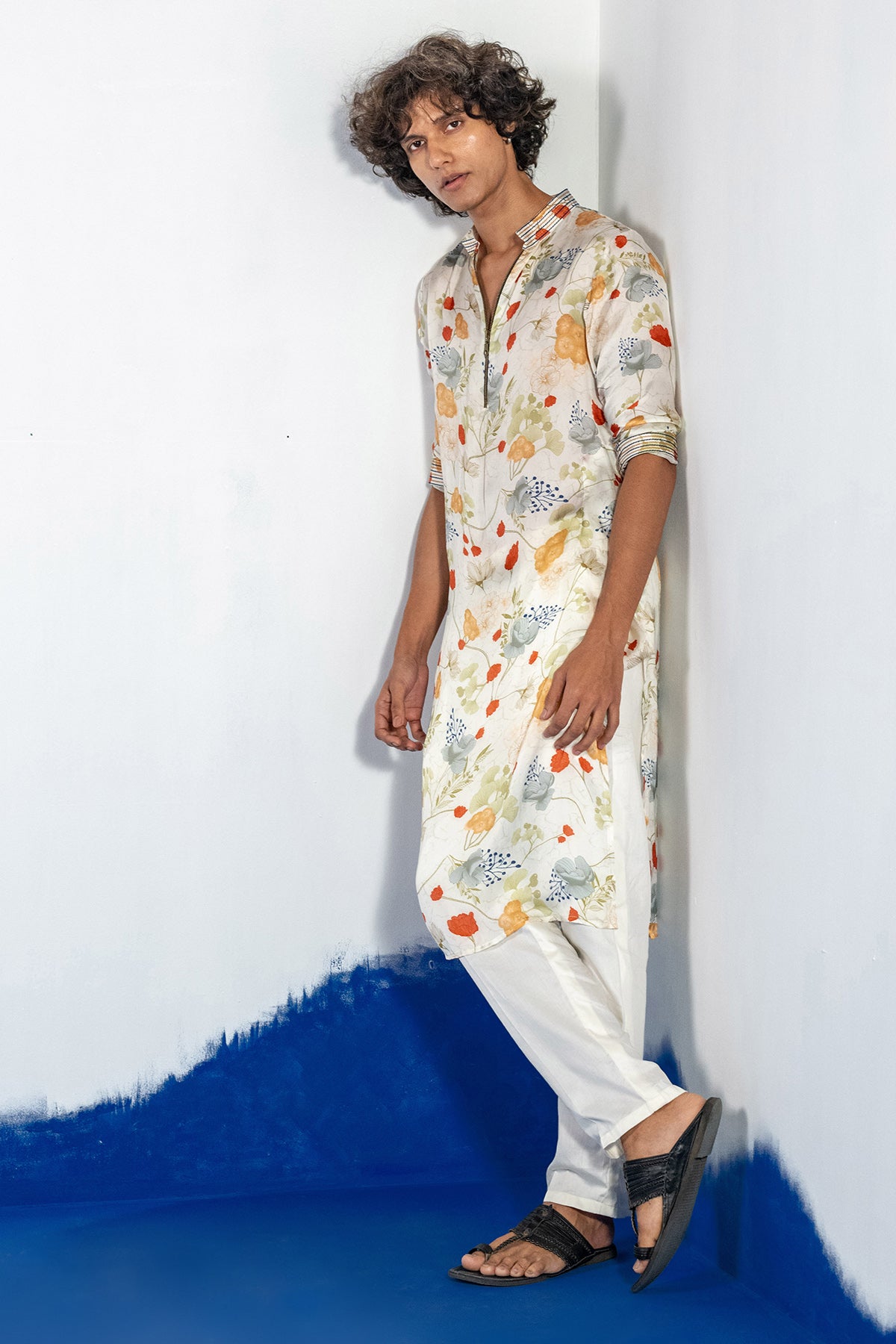 White Anchor Detail Print Kurta