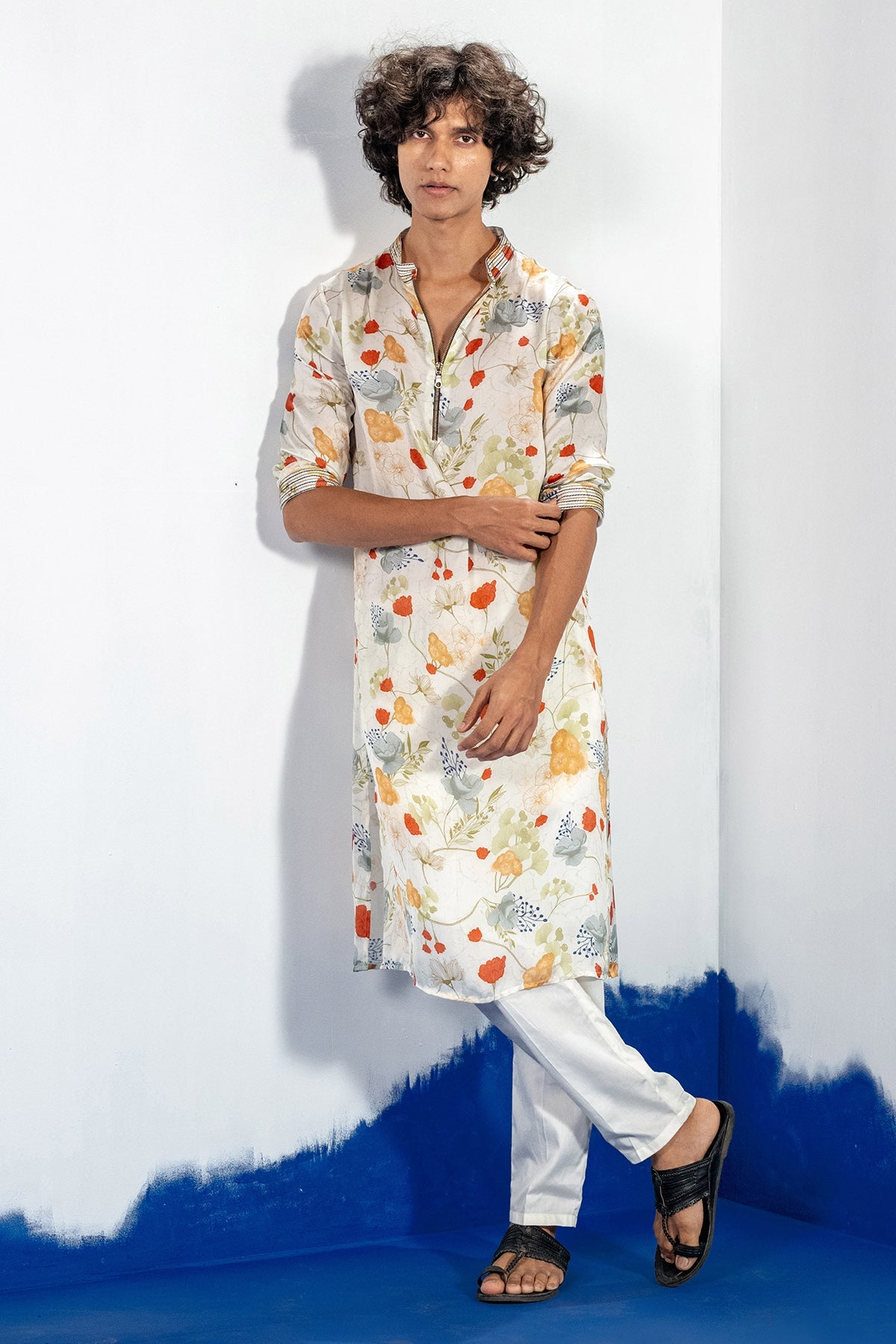 Buy White Anchor Detail Print Kurta by Shristi Chetani for men online at ScrollnShops