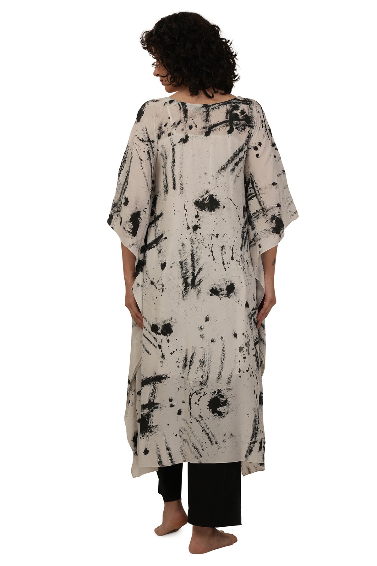 White And Black Silk Kurta Set