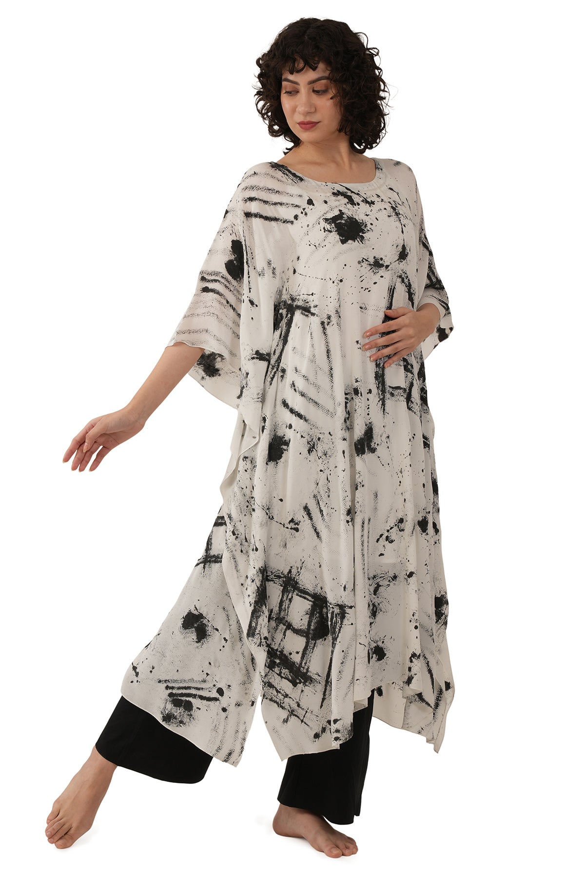 White And Black Silk Kurta Set