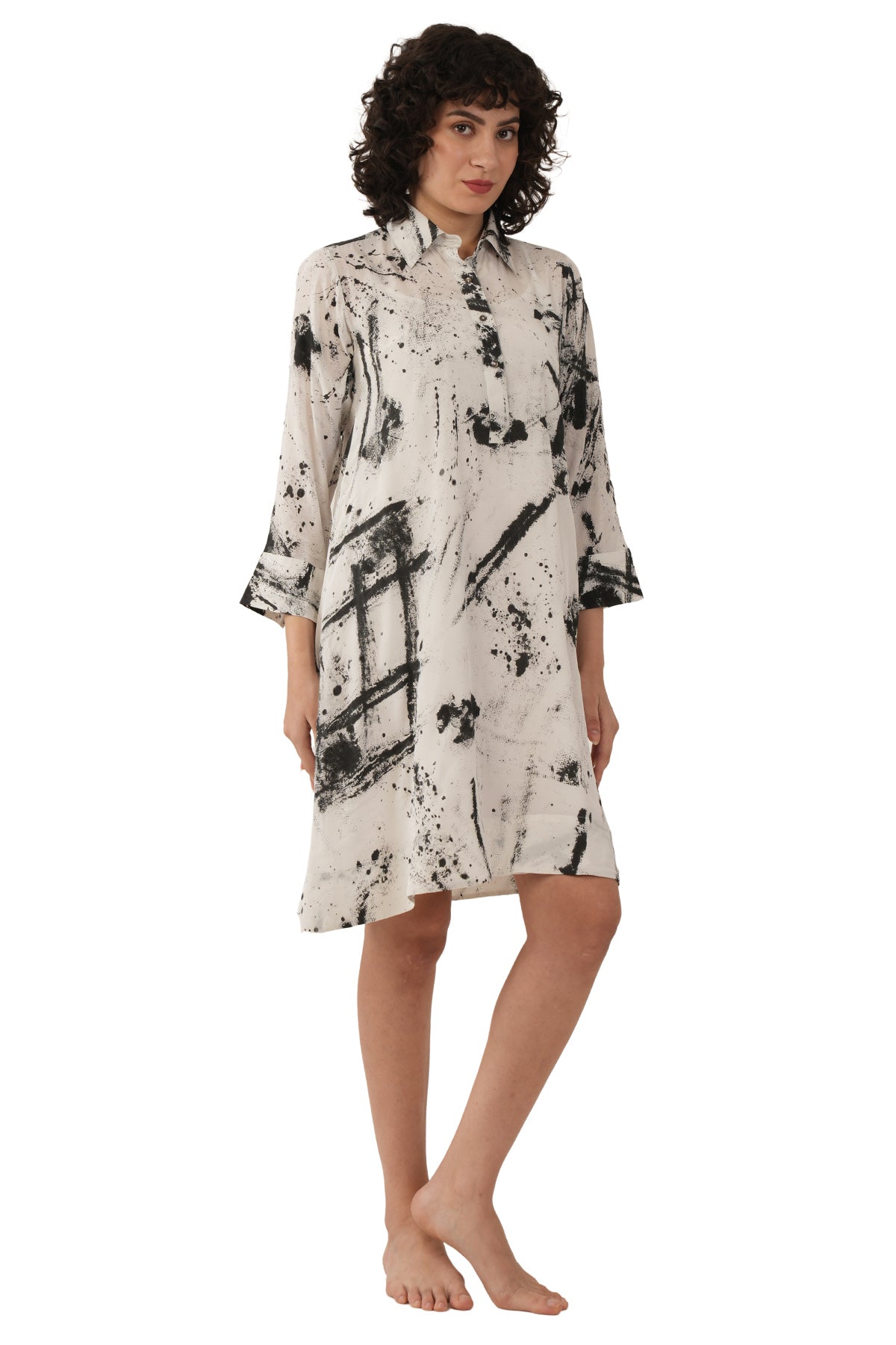 White And Black Textured Dress