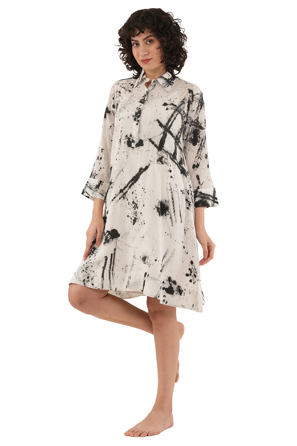 White And Black Textured Dress