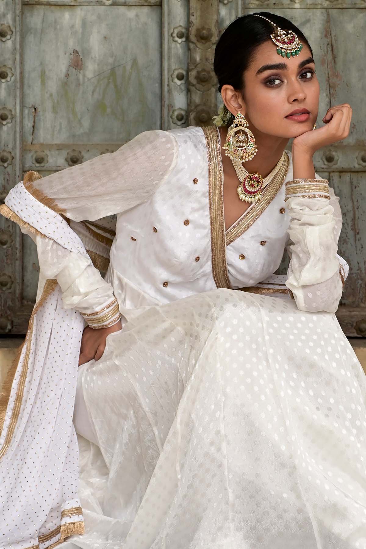 White Angrakha Anarkali Set