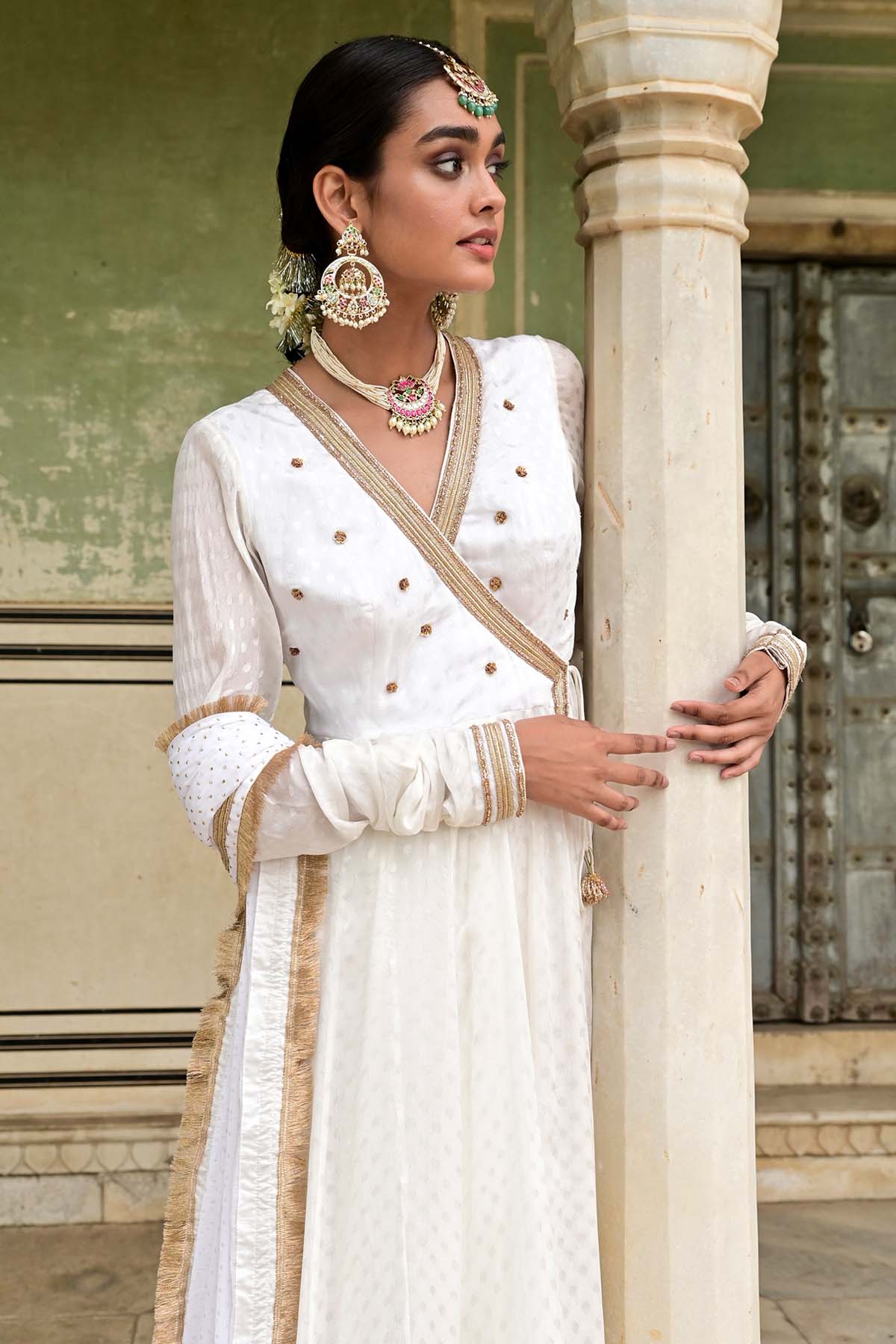 White Angrakha Anarkali Set