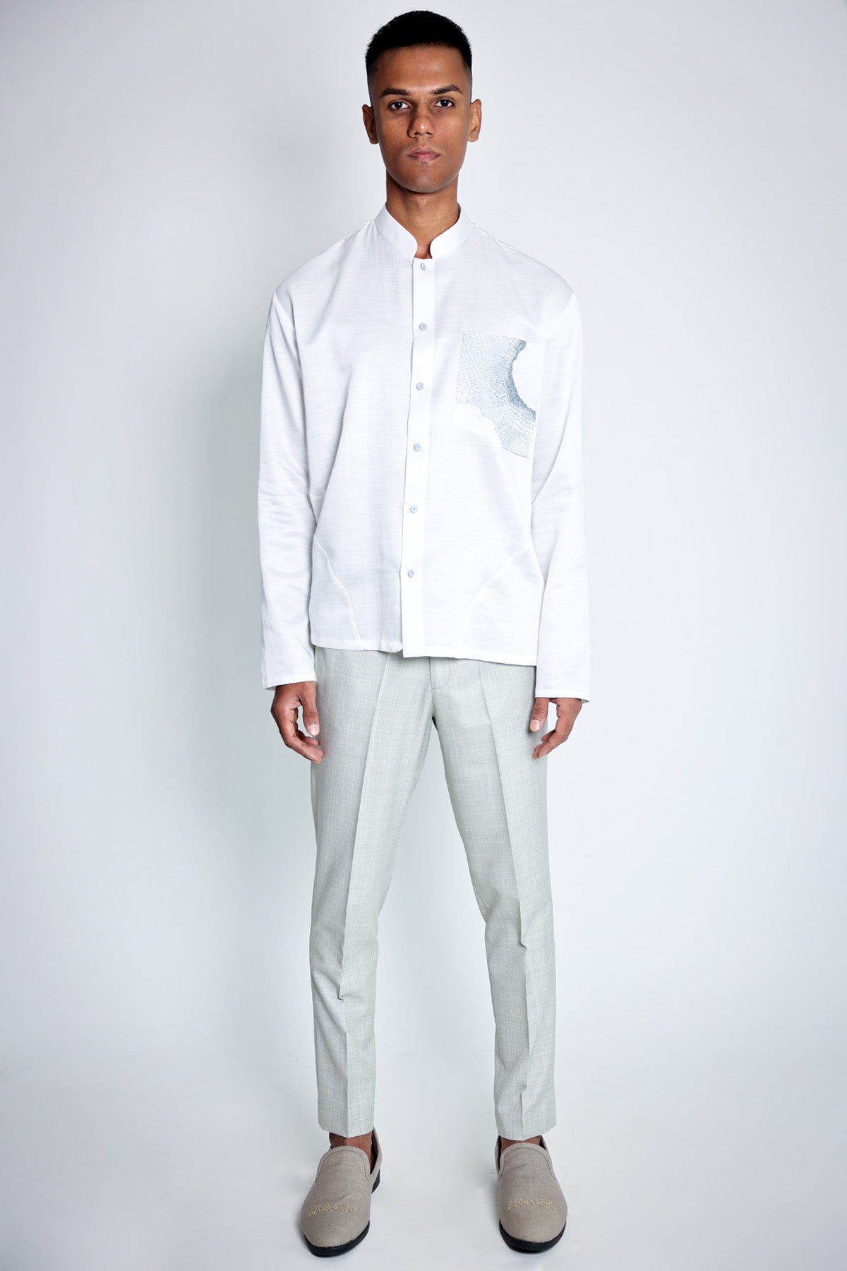 White Applique Embroidered Shirt