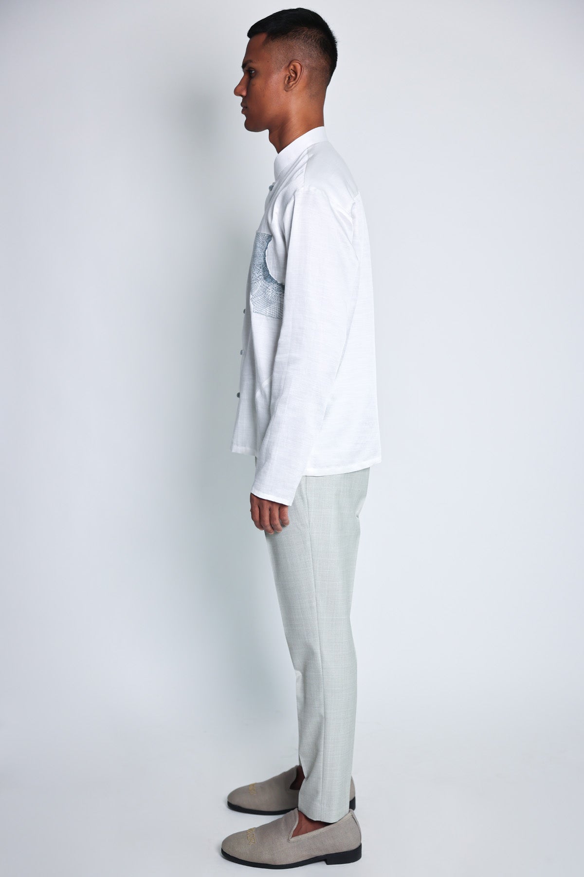 White Applique Embroidered Shirt