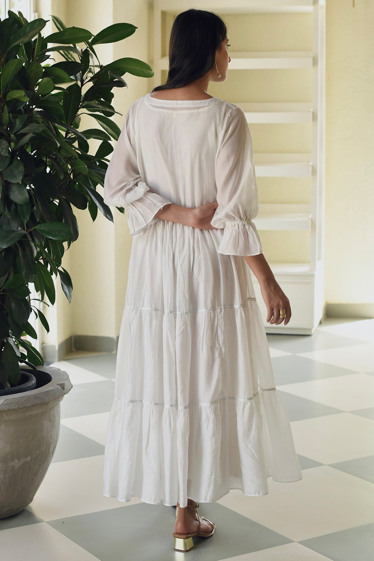 White Applique Work Maxi Dress