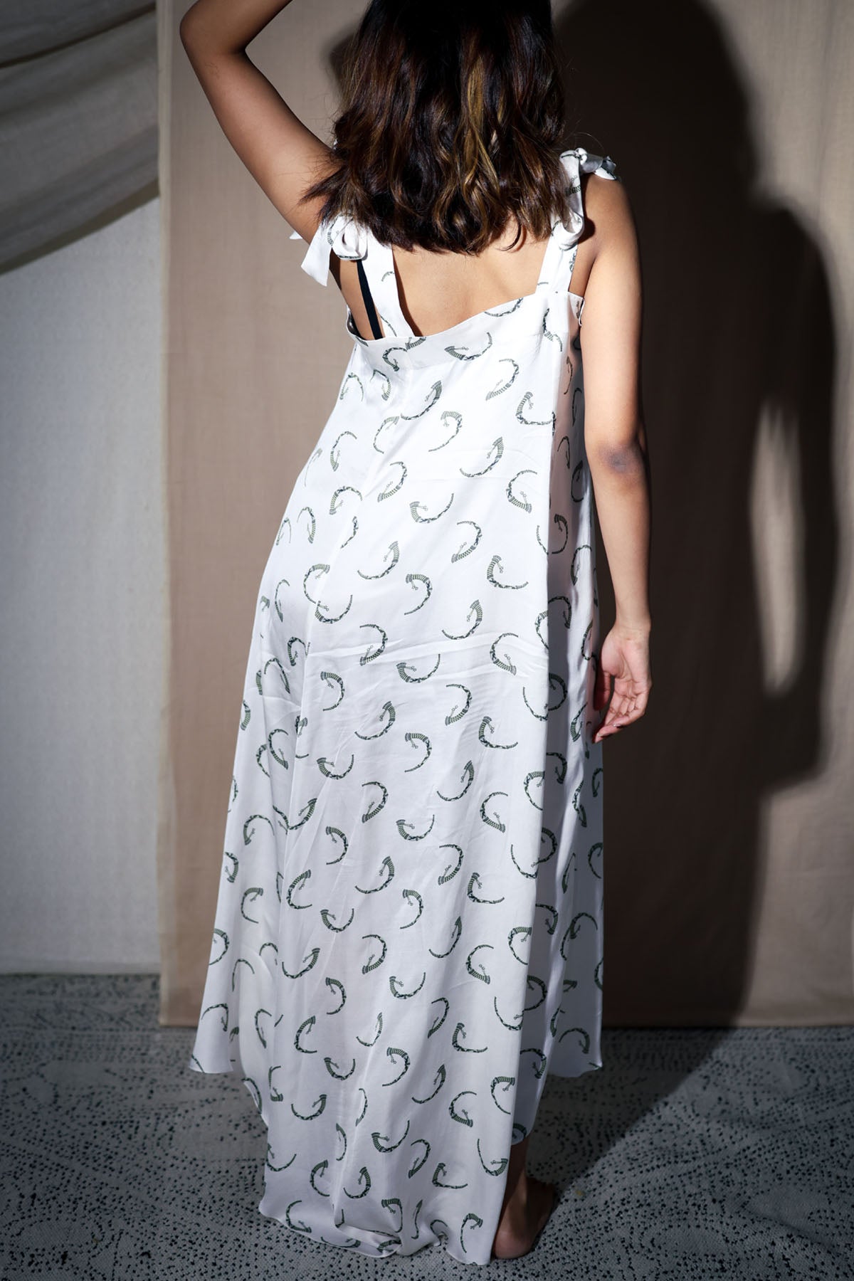 White Asymmetrical Print Dress