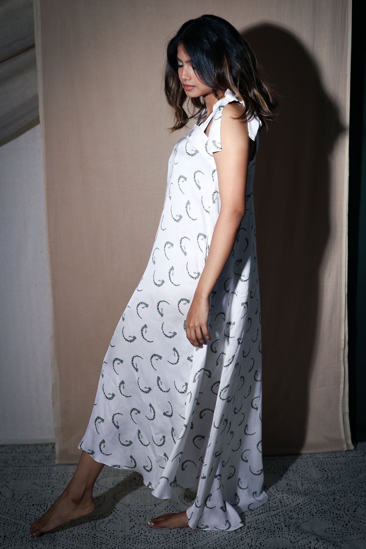 White Asymmetrical Print Dress