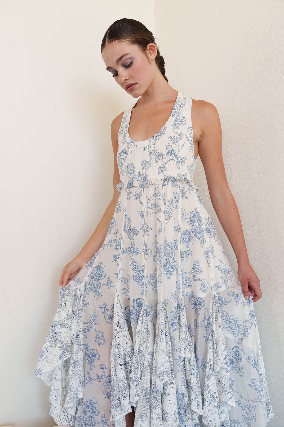 White Asymmetric Printed Dress