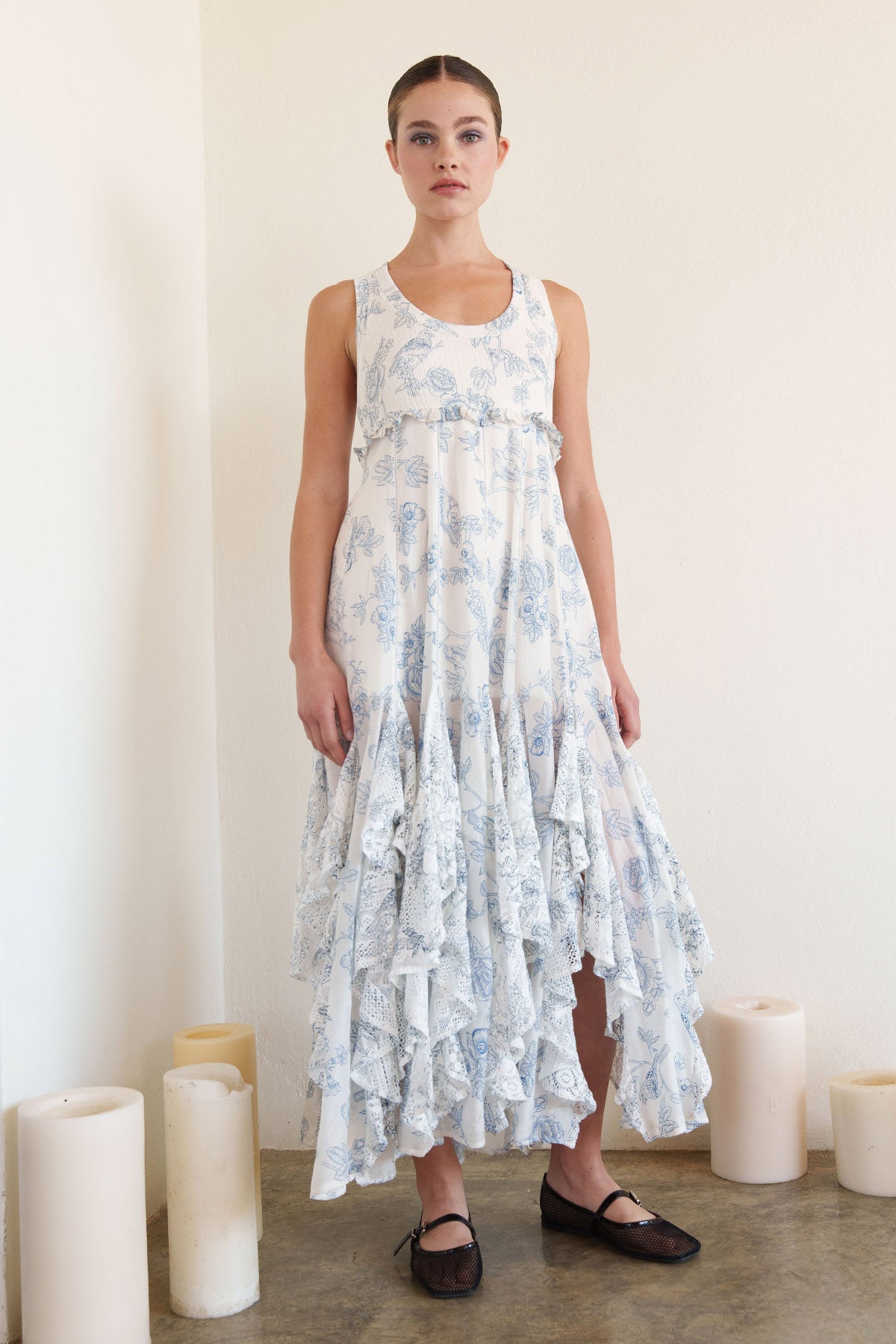 White Asymmetric Printed Dress