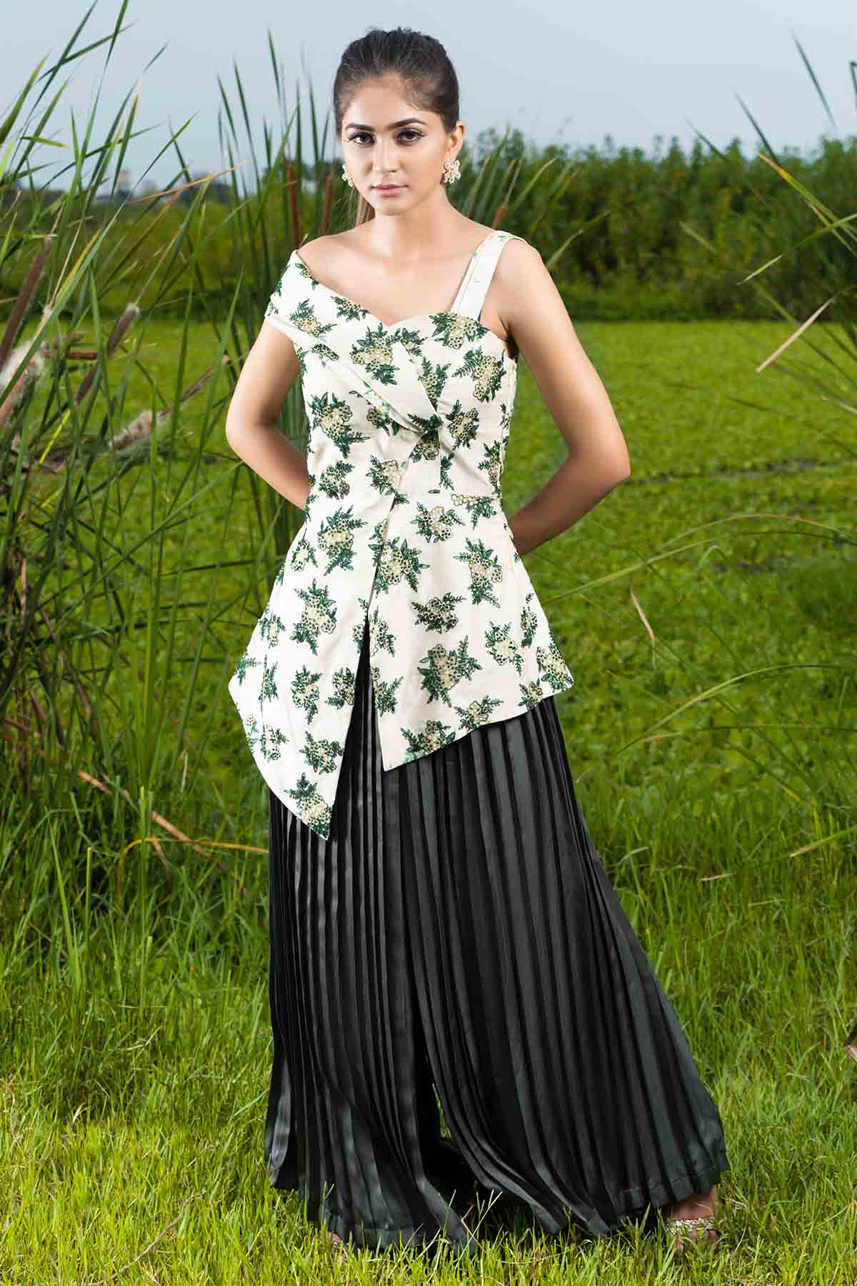 White Asymmetrical Top & Pants