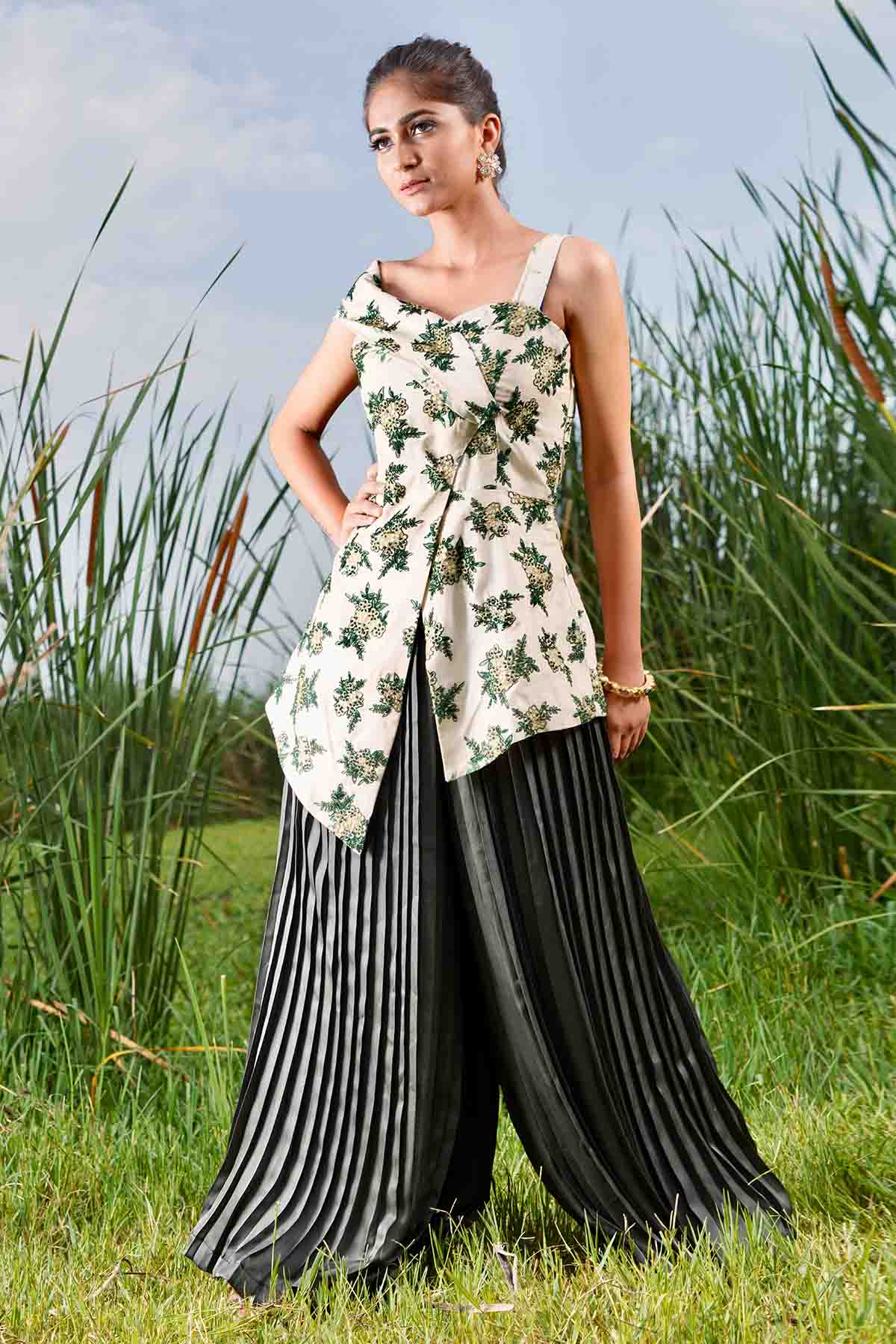 White Asymmetrical Top & Pants