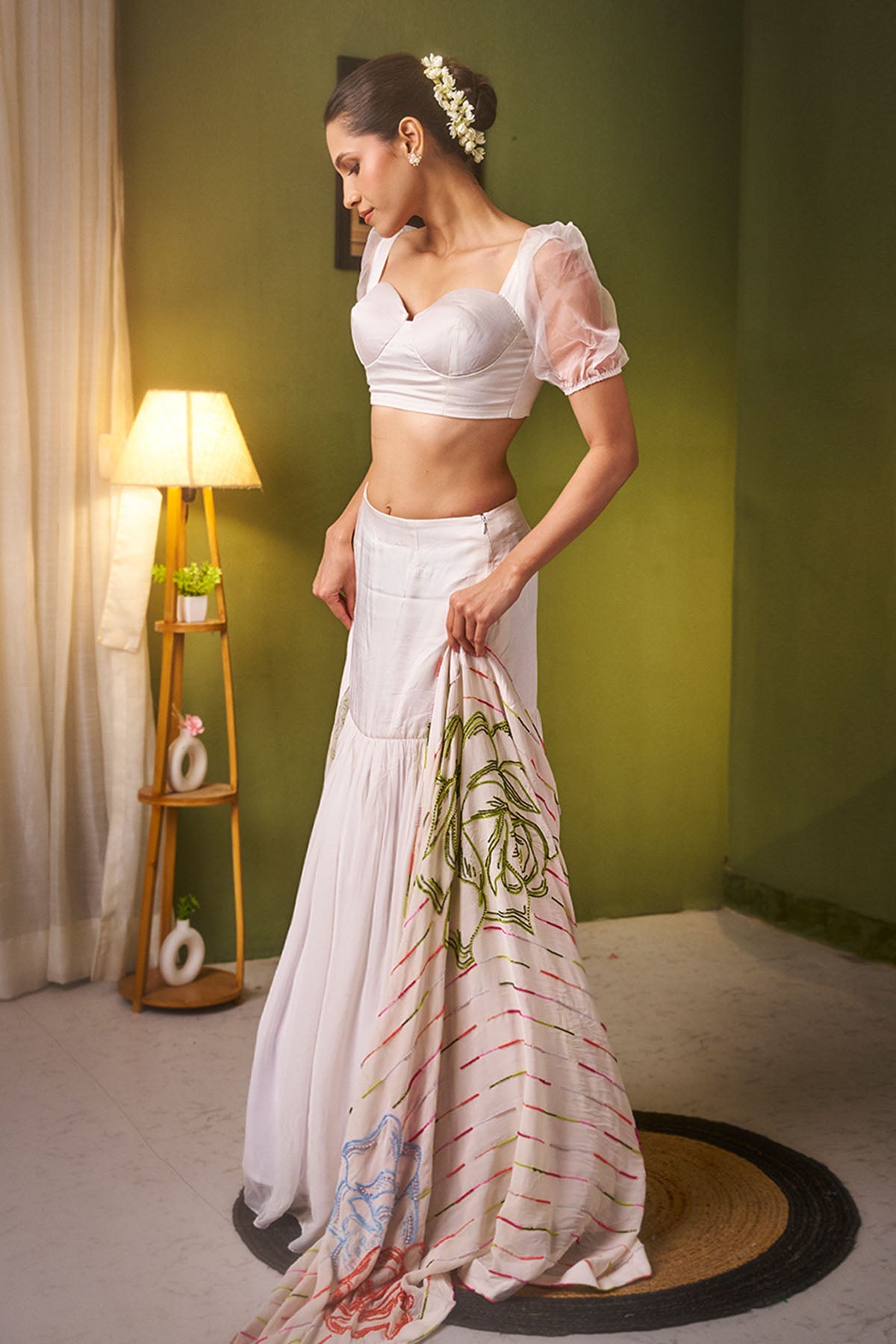Bamberg Satin White Lehenga Set