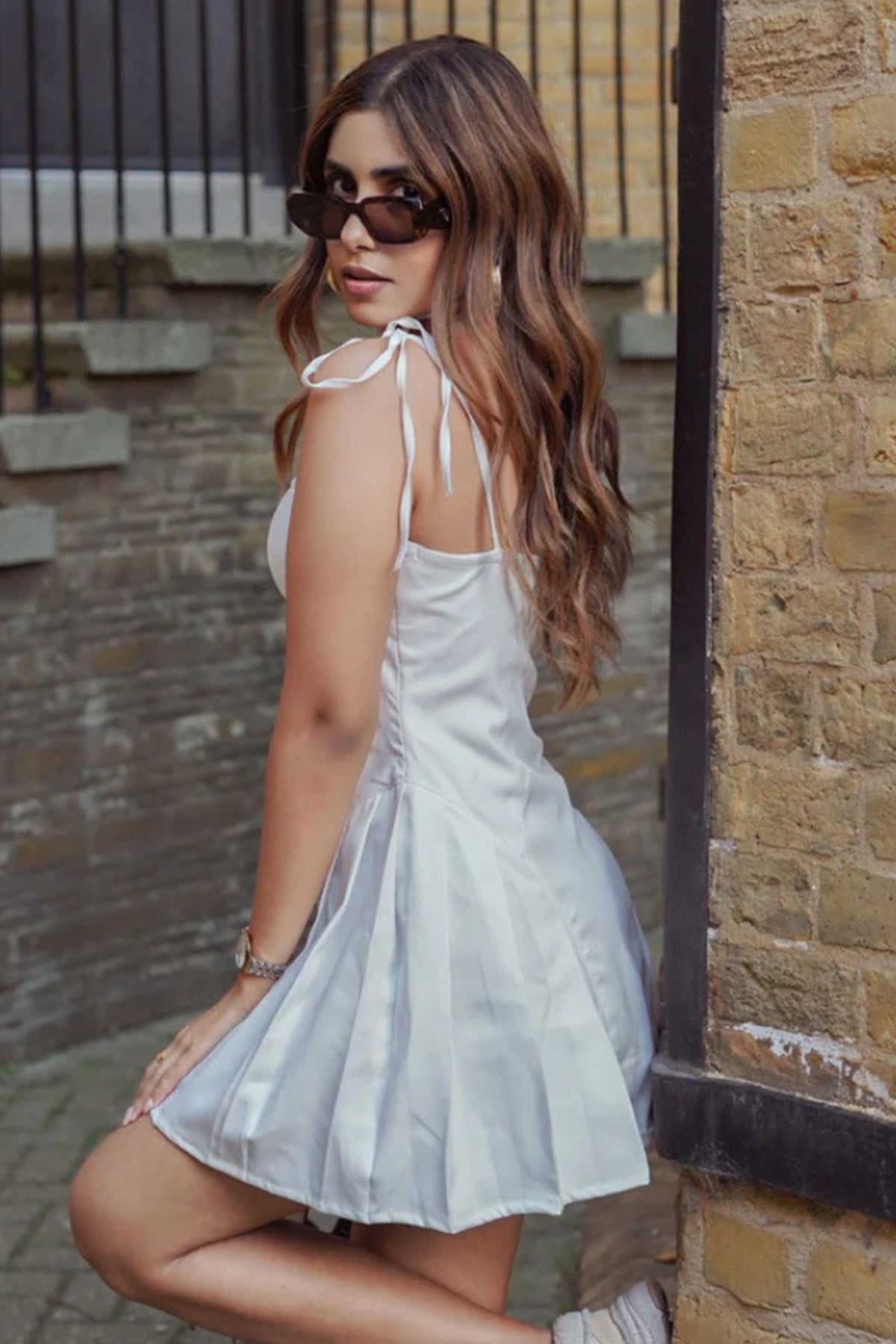 White Banana Crepe Mini Dress