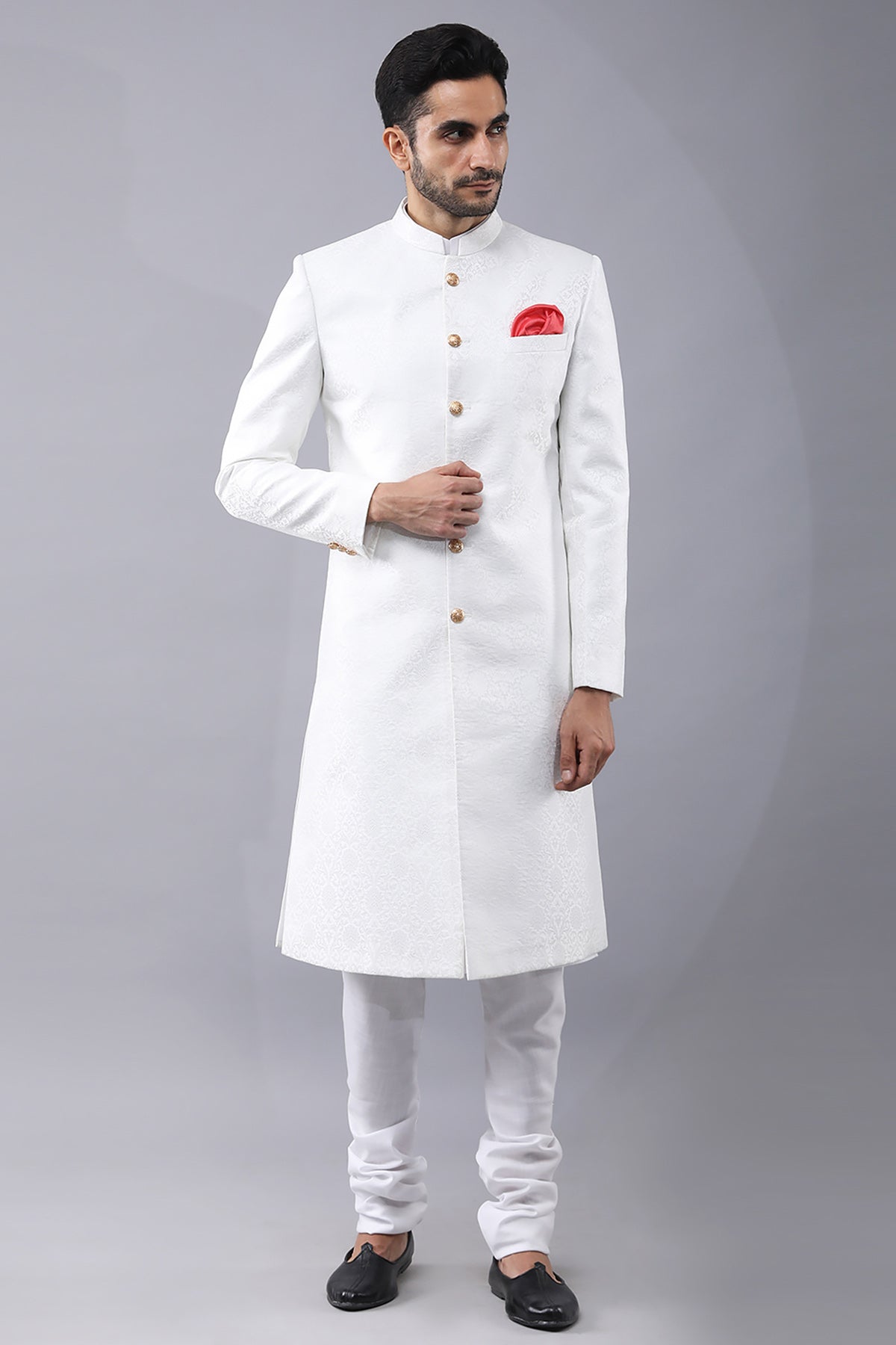Buy White Band Collar Sherwani Set by Manish Nagdeo for Men online at ScrollnShops