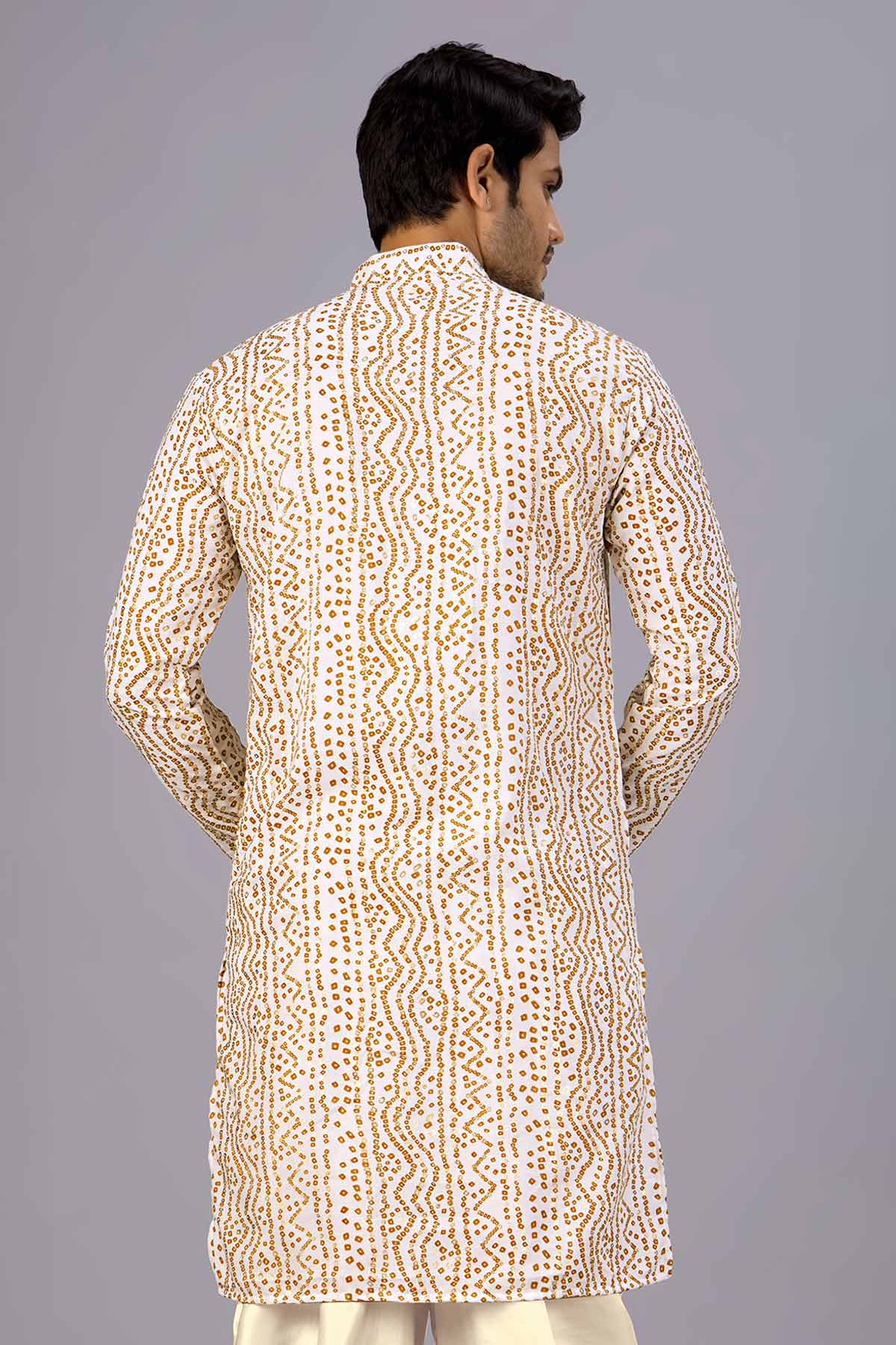 White Bandhani Printed Kurta