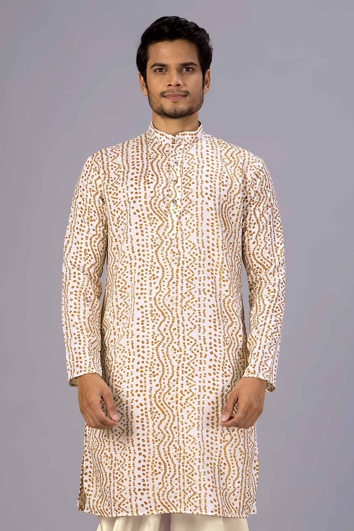 White Bandhani Printed Kurta
