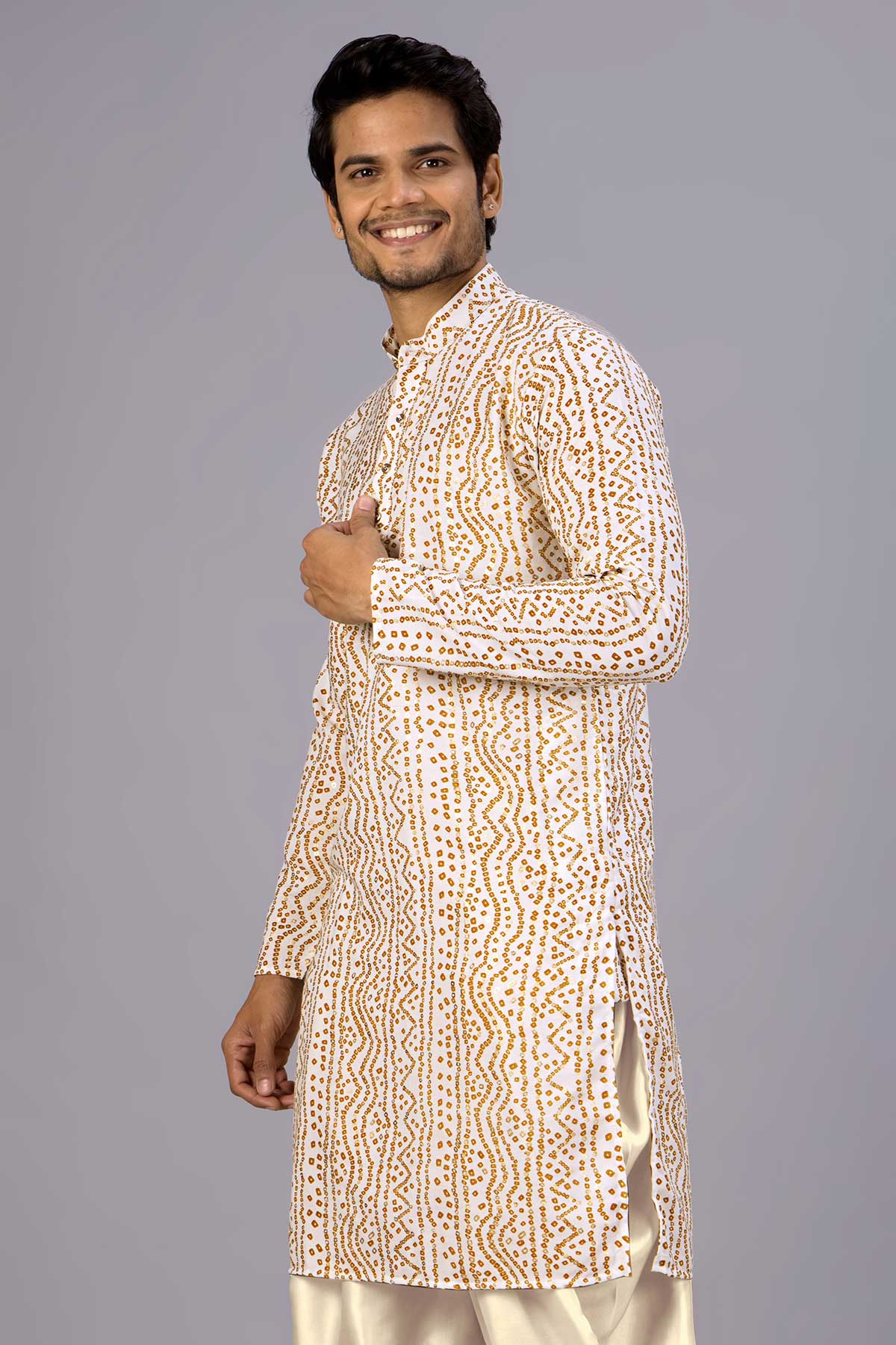 White Bandhani Printed Kurta