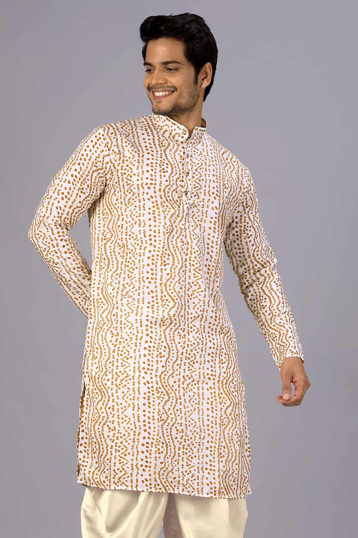 Buy White Bandhani Printed Kurta for women by Priyanka Jain online available at scrollnshops