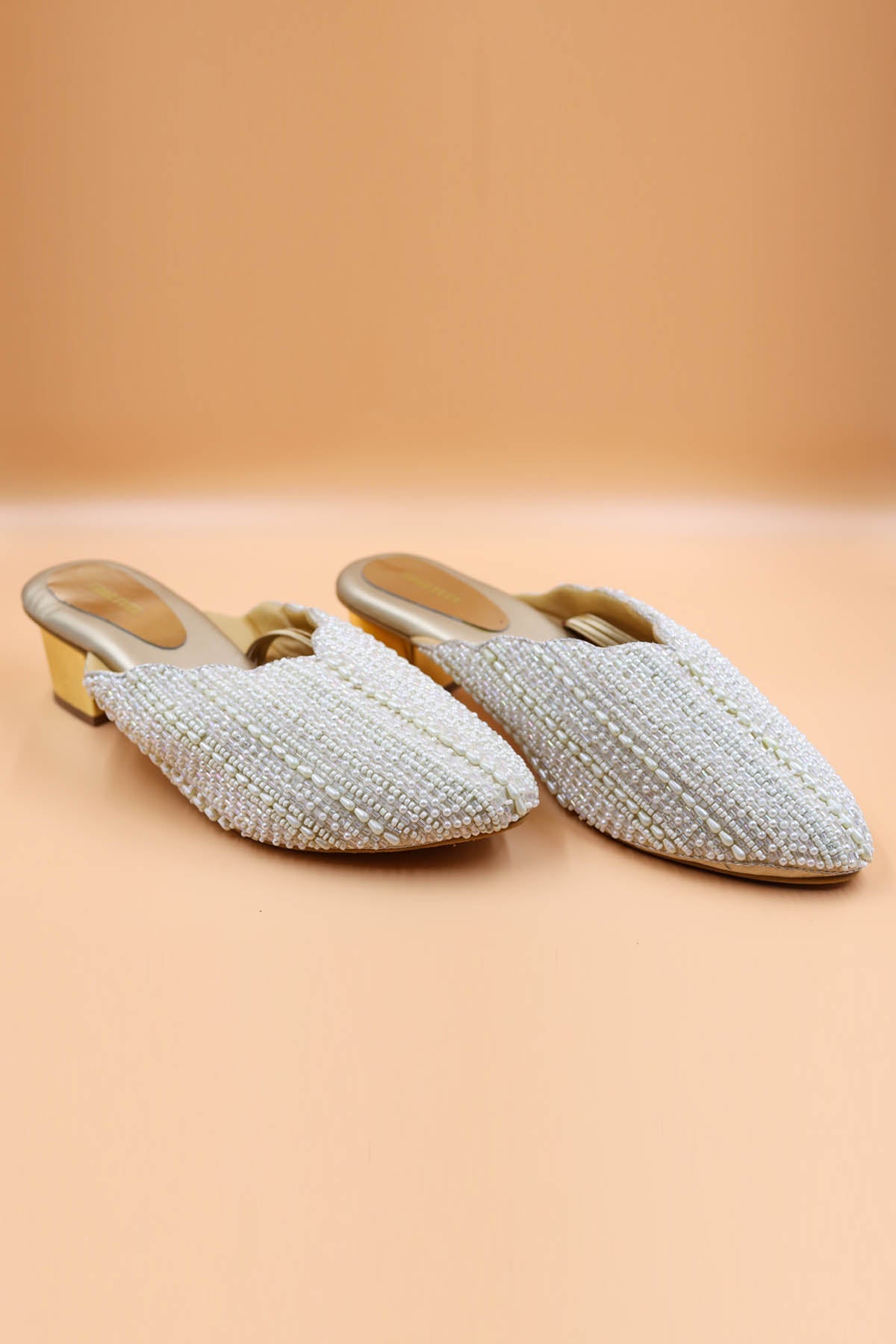 Foot Fuel White Bead Embroidered Mules for accessories online at ScrollnShops