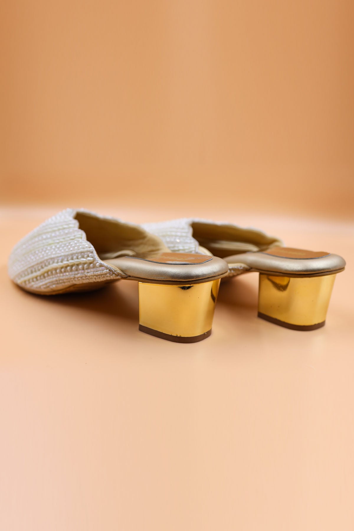 White Bead Embroidered Mules