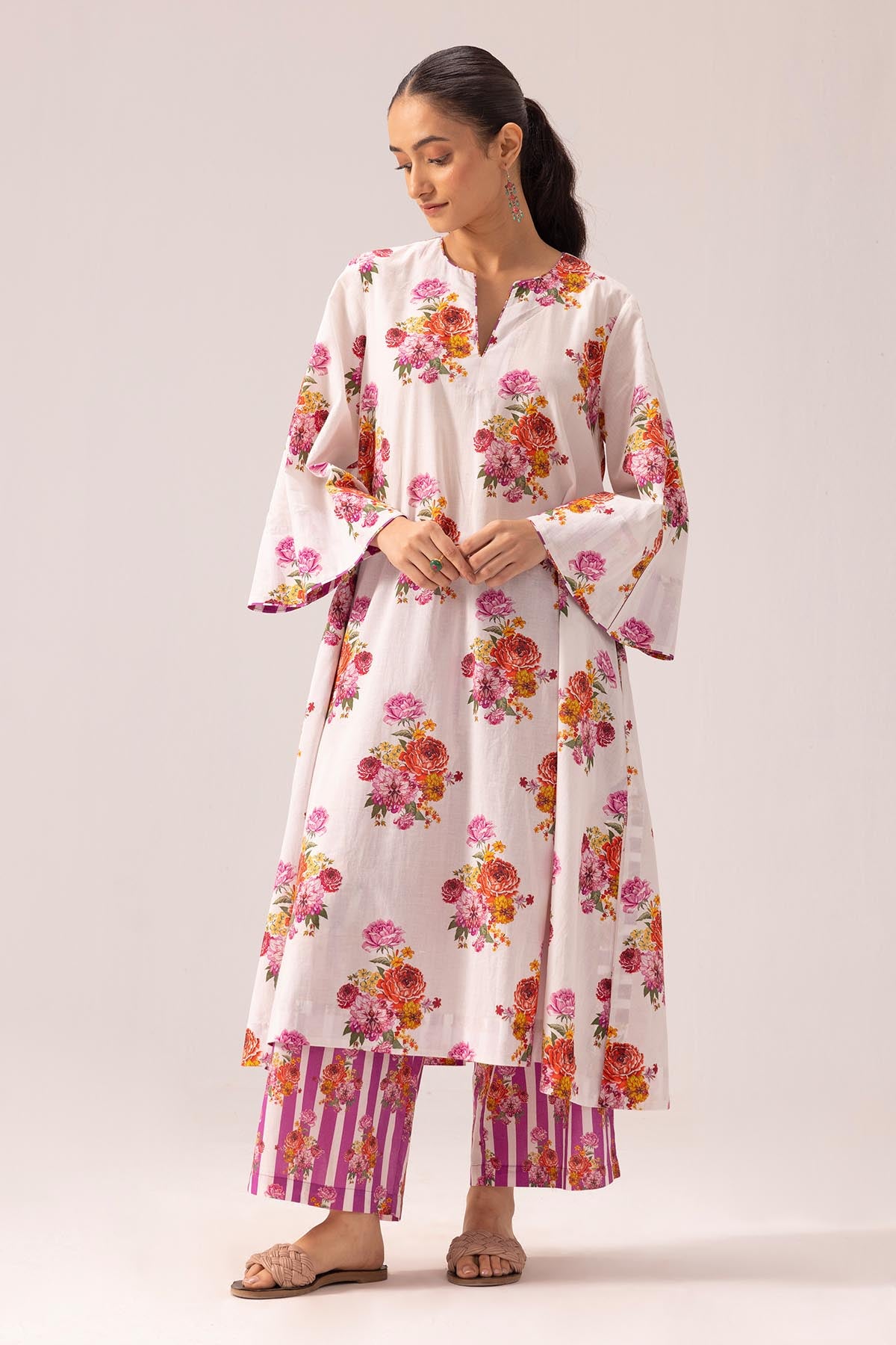 White Bell Sleeve Kurta & Pants