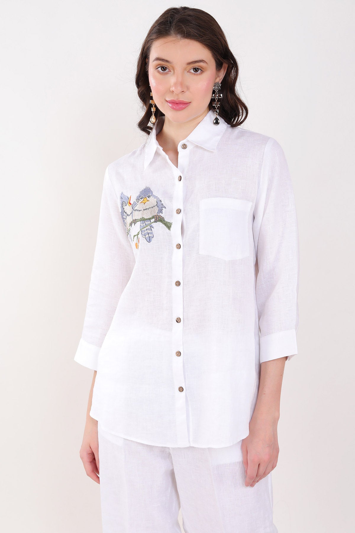 Buy Designer White Bird Embroidered Shirt Online