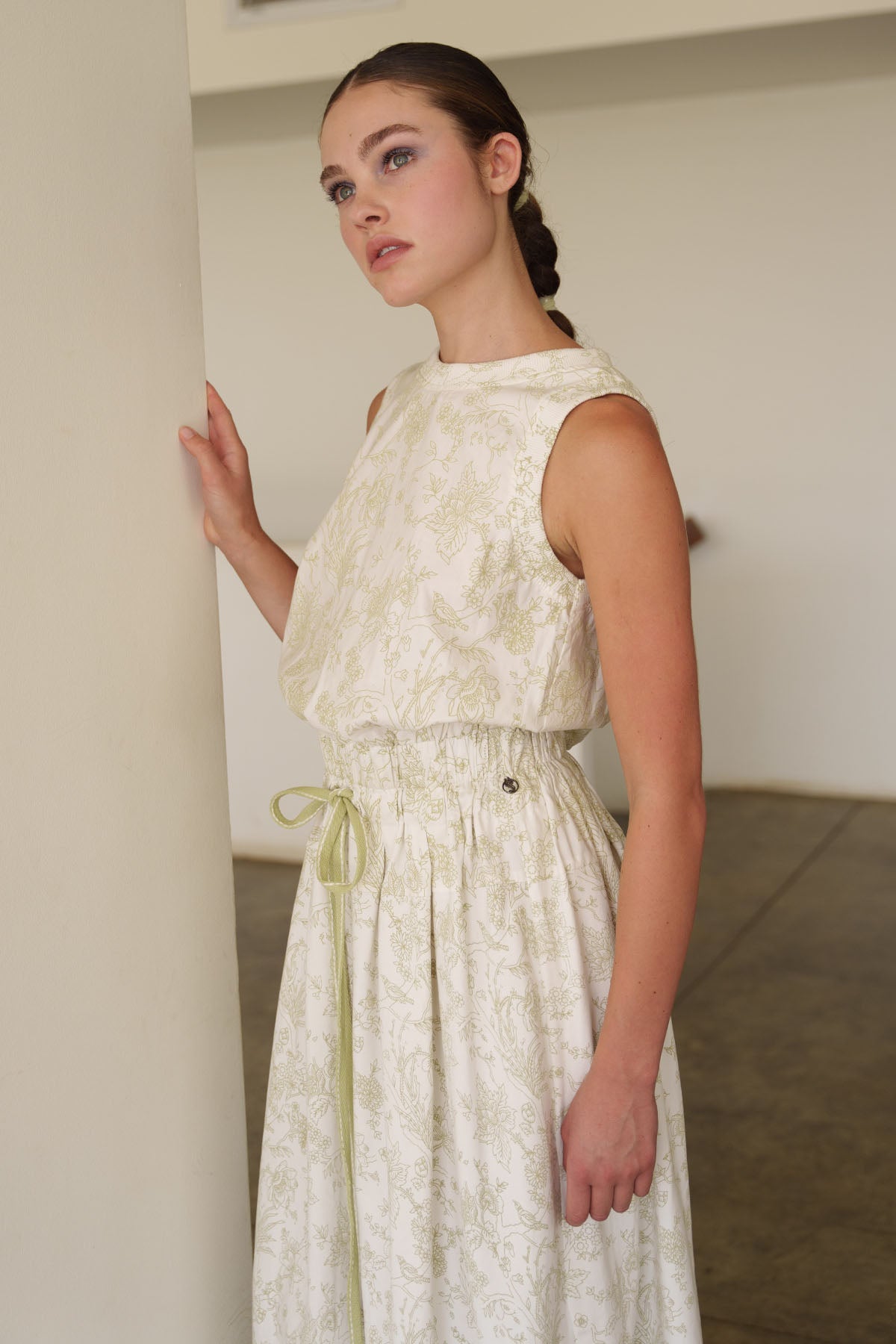 White Garden Print Midi Dress