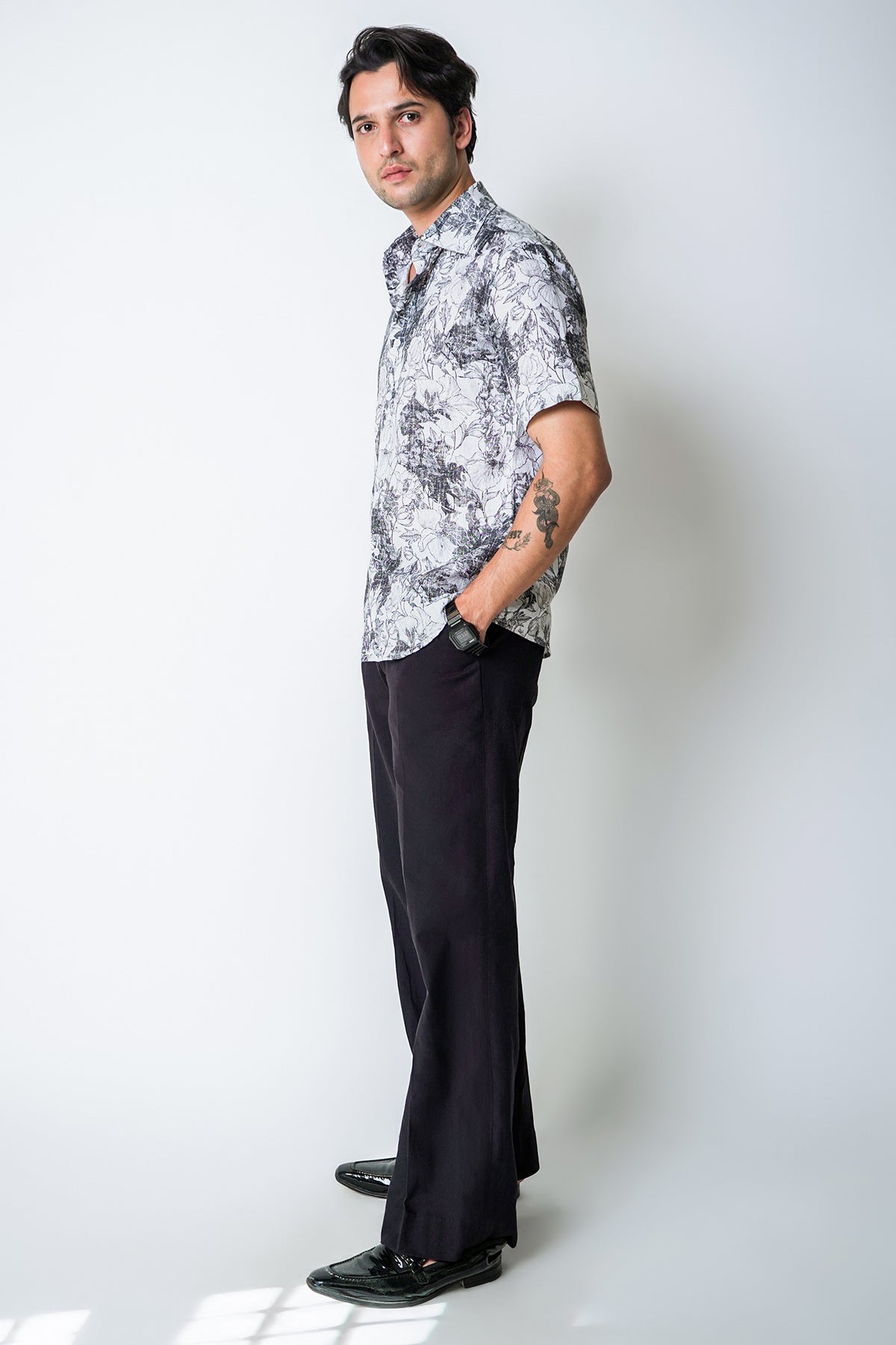 White & Black Botanical Shirt