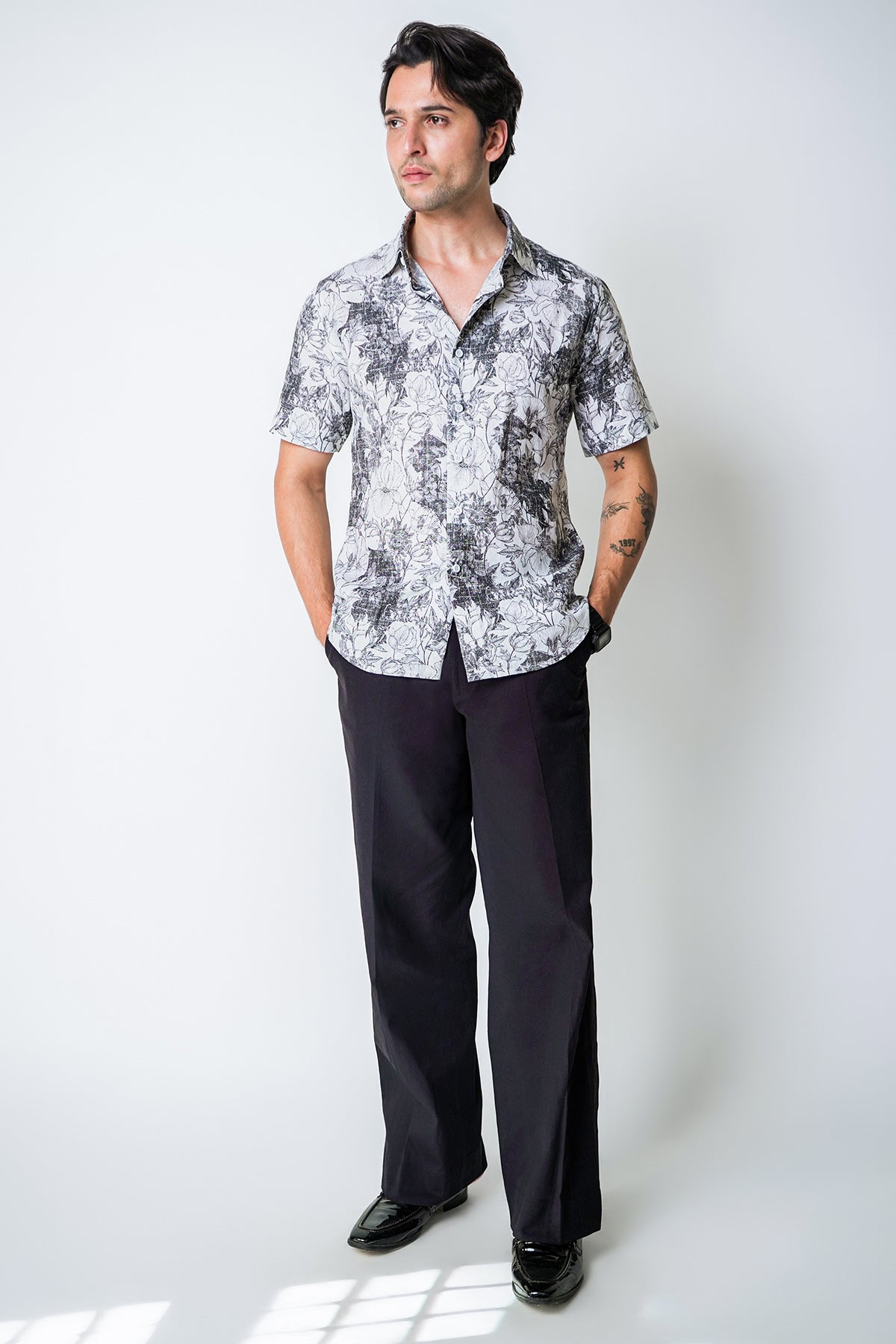 White & Black Botanical Shirt