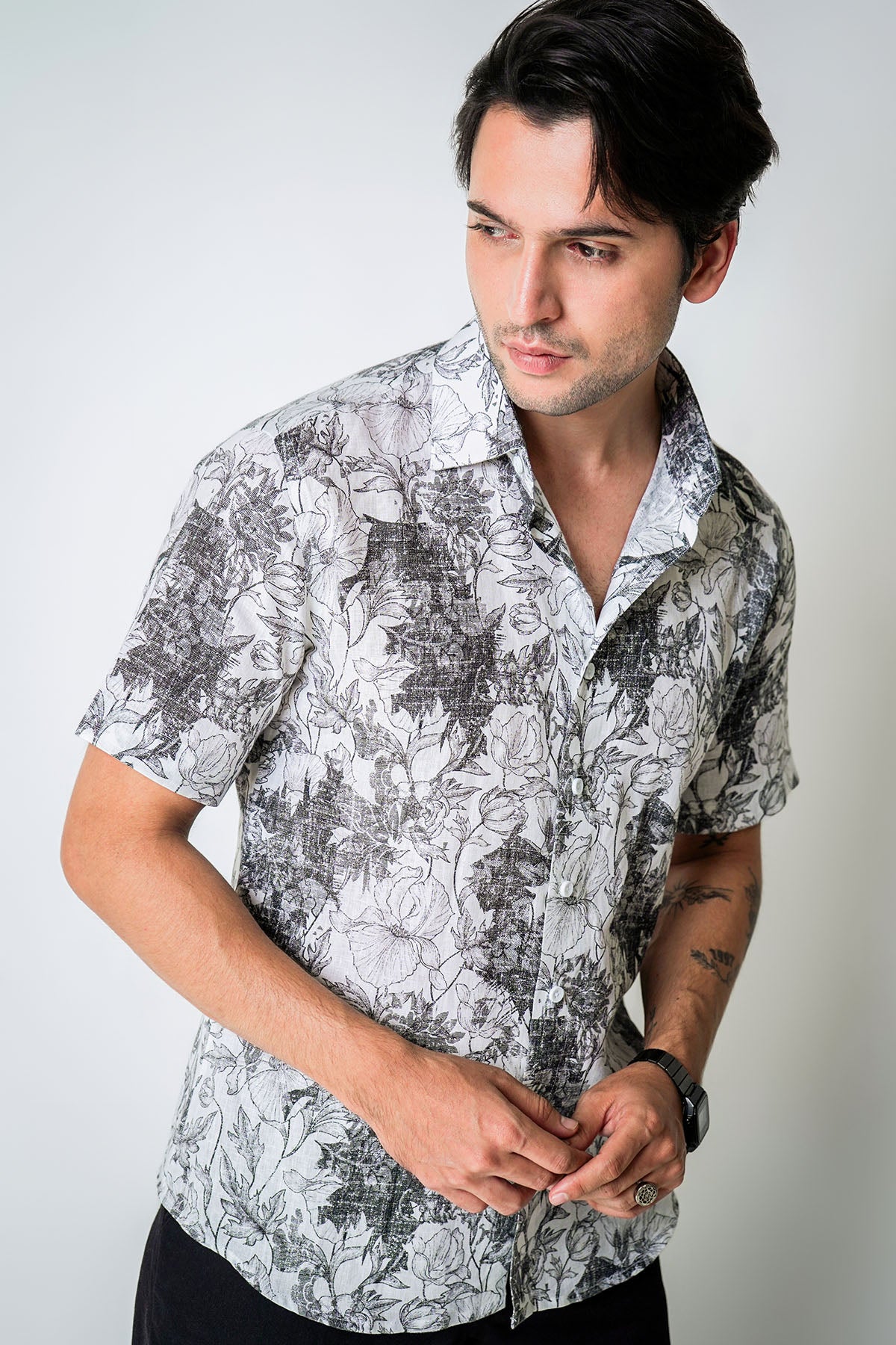White & Black Botanical Shirt